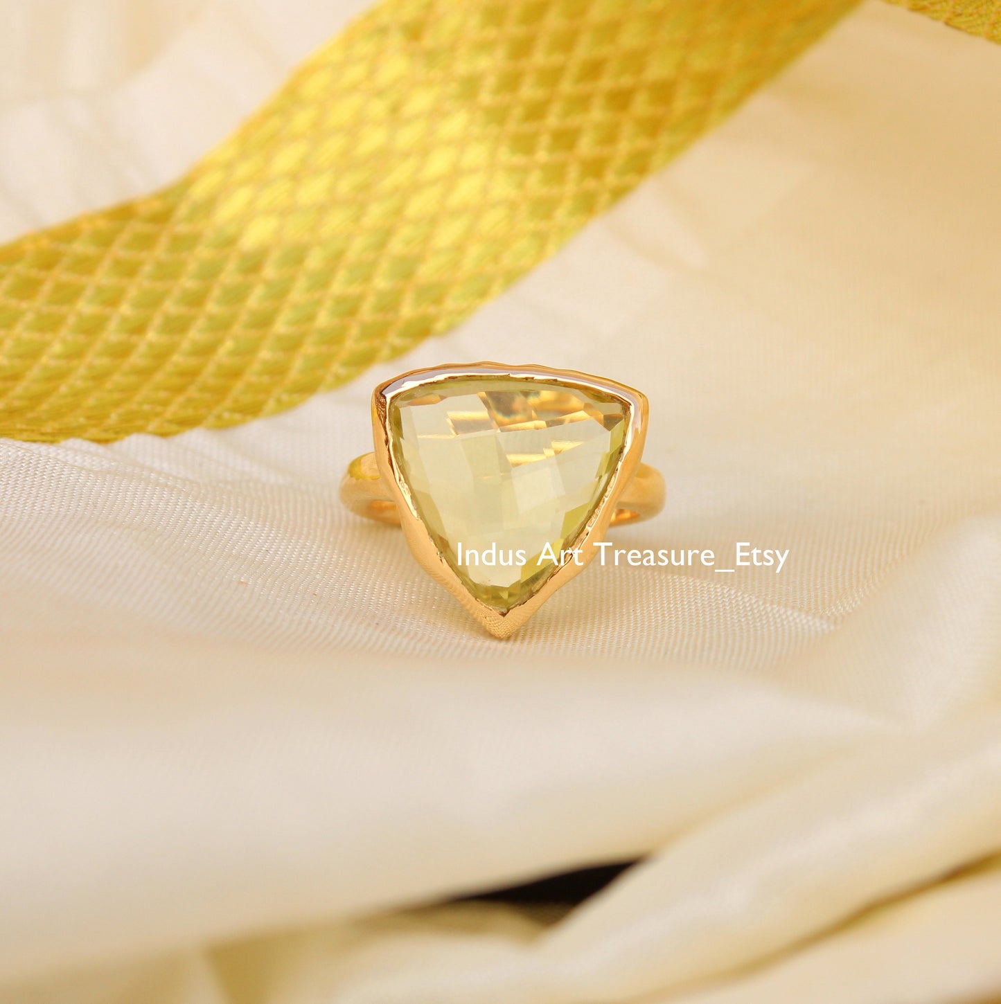 Yellow Citrine Triangle 18k Gold Plated Ring