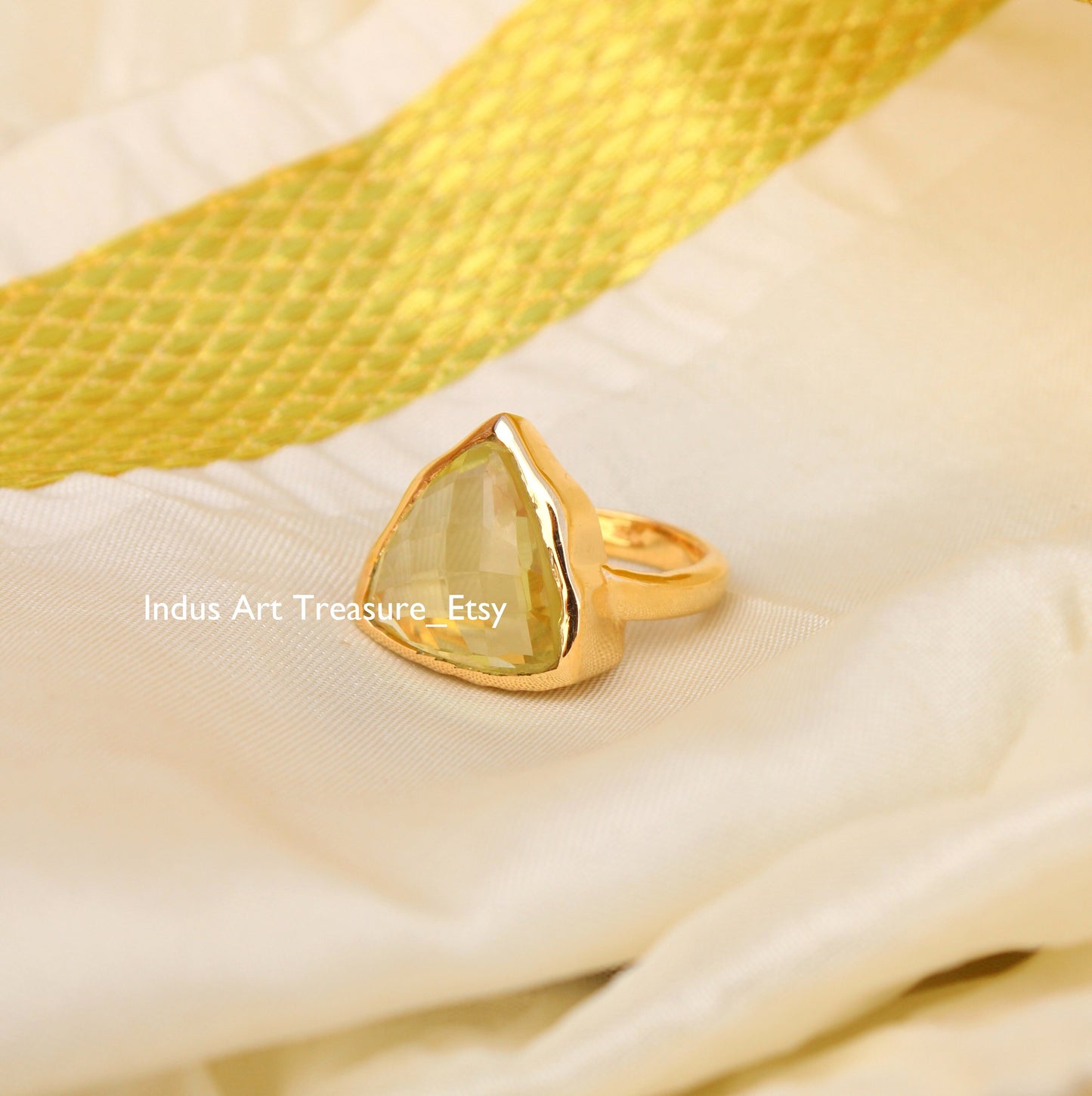Yellow Citrine Triangle 18k Gold Plated Ring