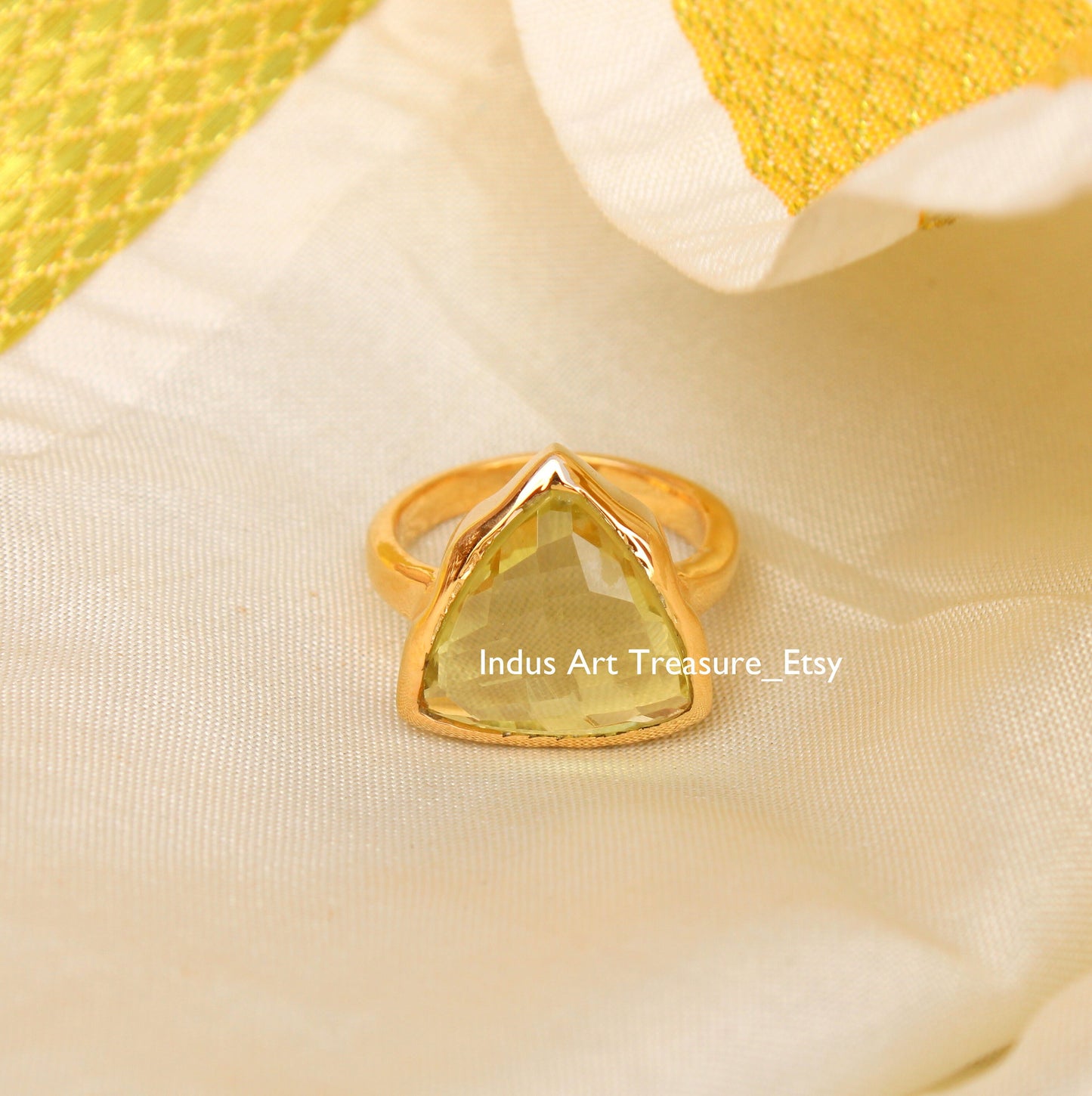 Yellow Citrine Triangle 18k Gold Plated Ring