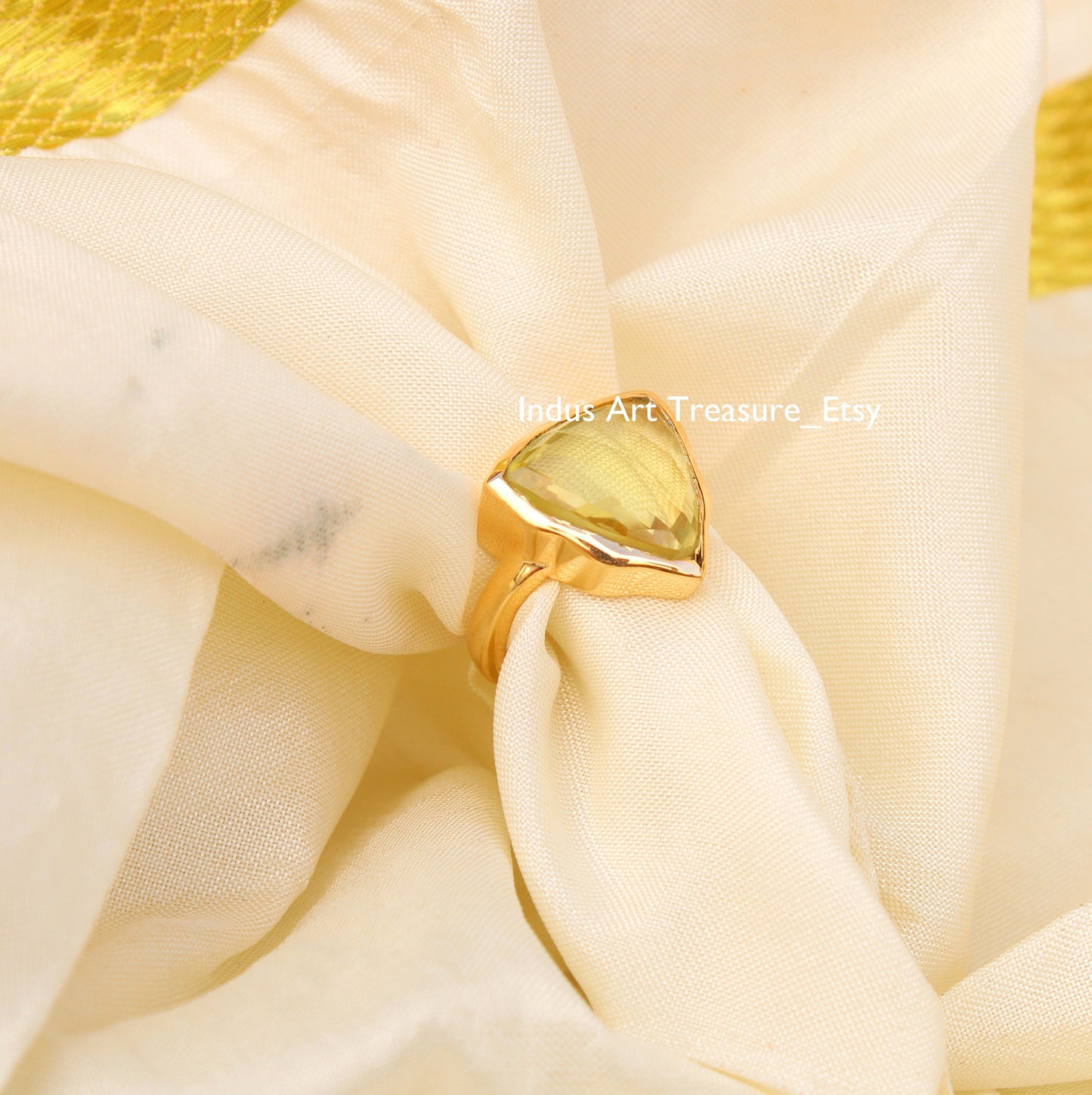 Yellow Citrine Triangle 18k Gold Plated Ring