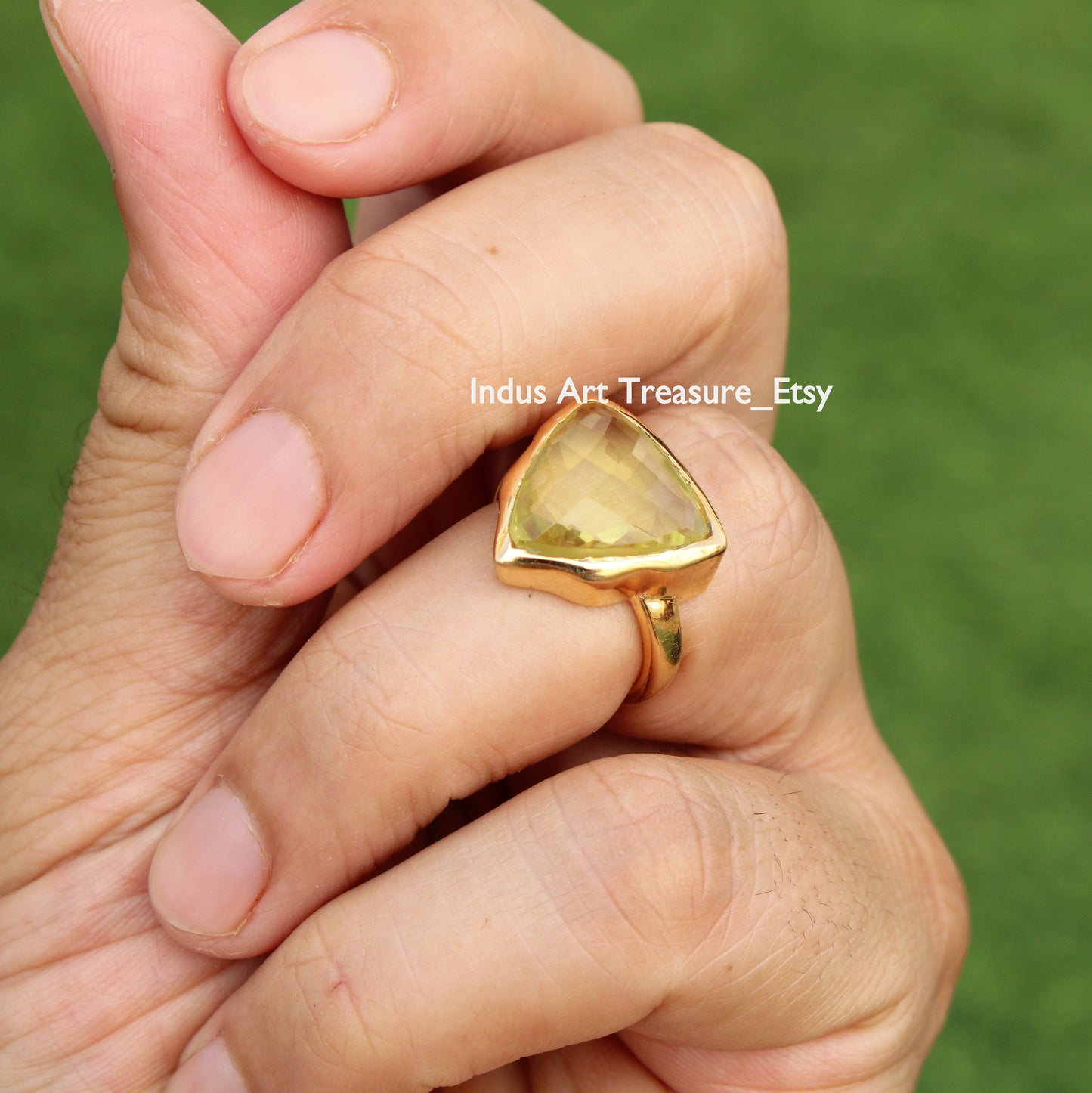 Yellow Citrine Triangle 18k Gold Plated Ring
