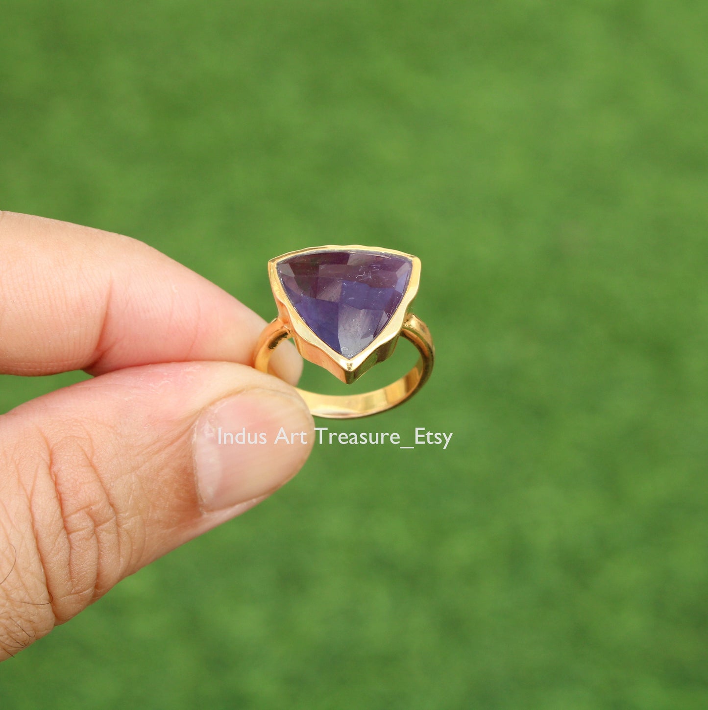 Amethyst Trillion Cut Gold Plated Ring