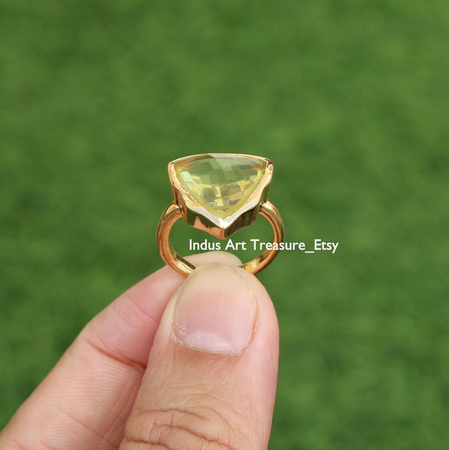 Yellow Citrine Triangle 18k Gold Plated Ring