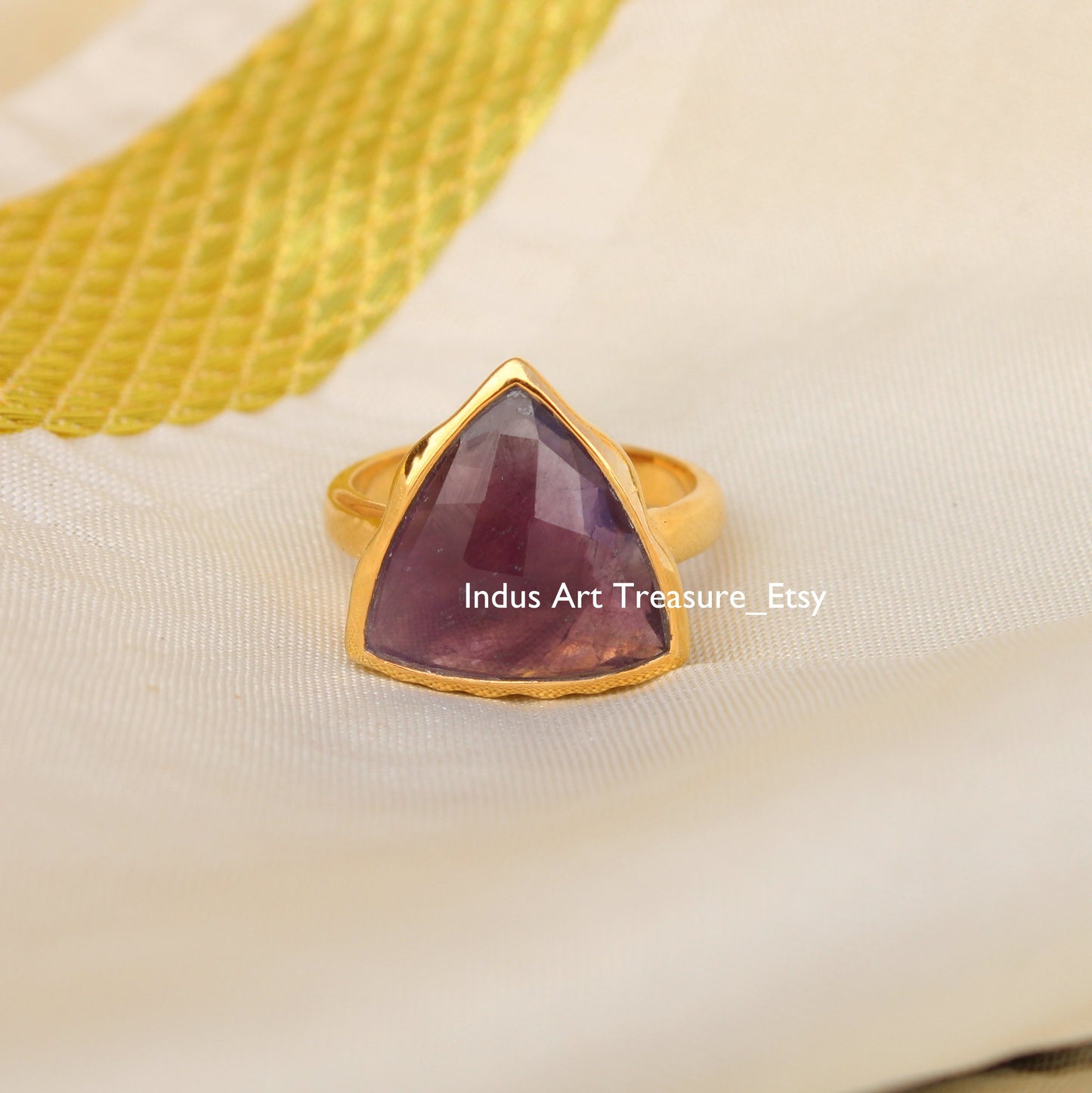 Amethyst Trillion Cut Gold Plated Ring