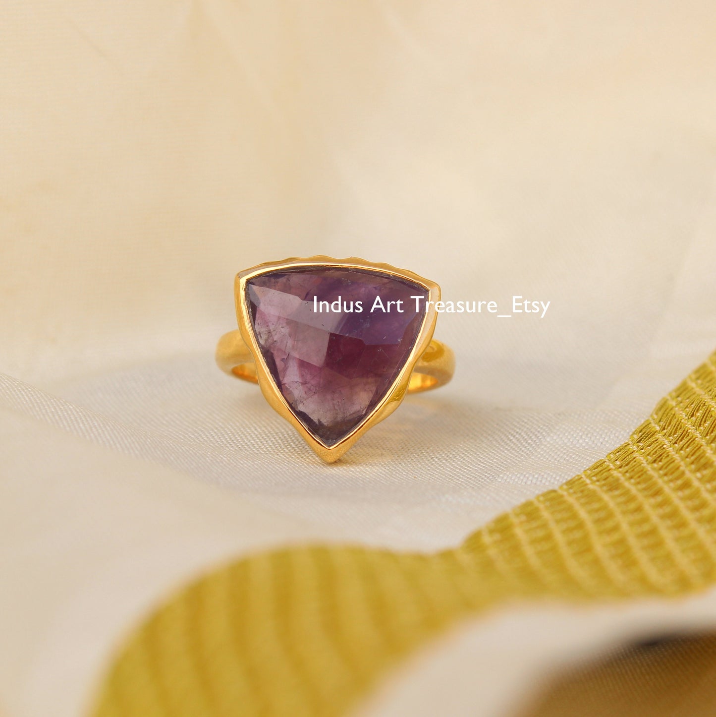 Amethyst Trillion Cut Gold Plated Ring