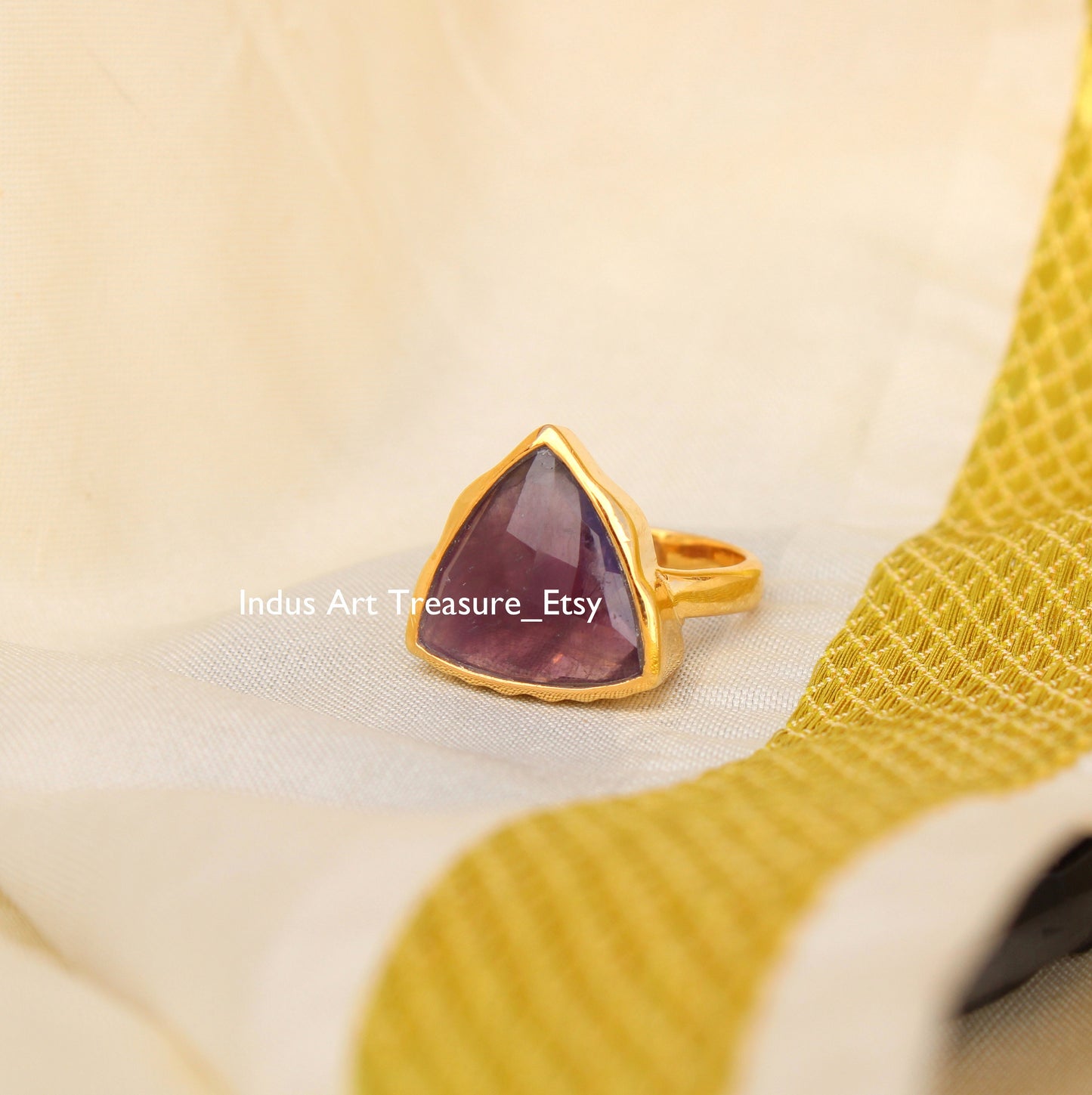 Amethyst Trillion Cut Gold Plated Ring
