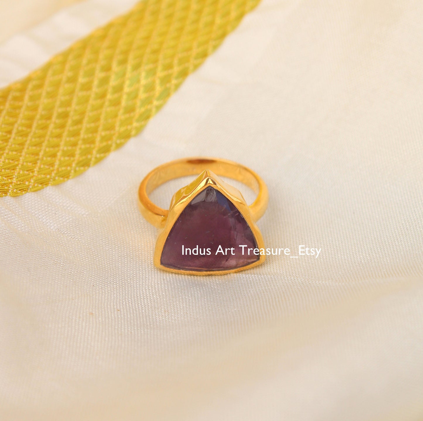 Amethyst Trillion Cut Gold Plated Ring