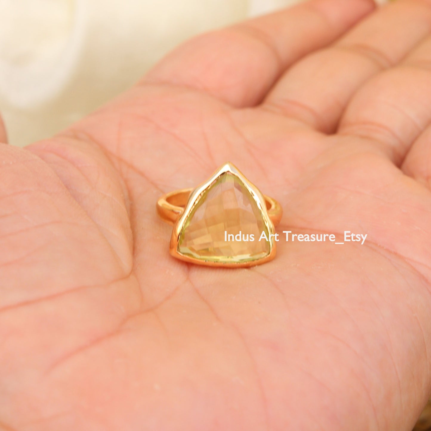 Yellow Citrine Triangle 18k Gold Plated Ring