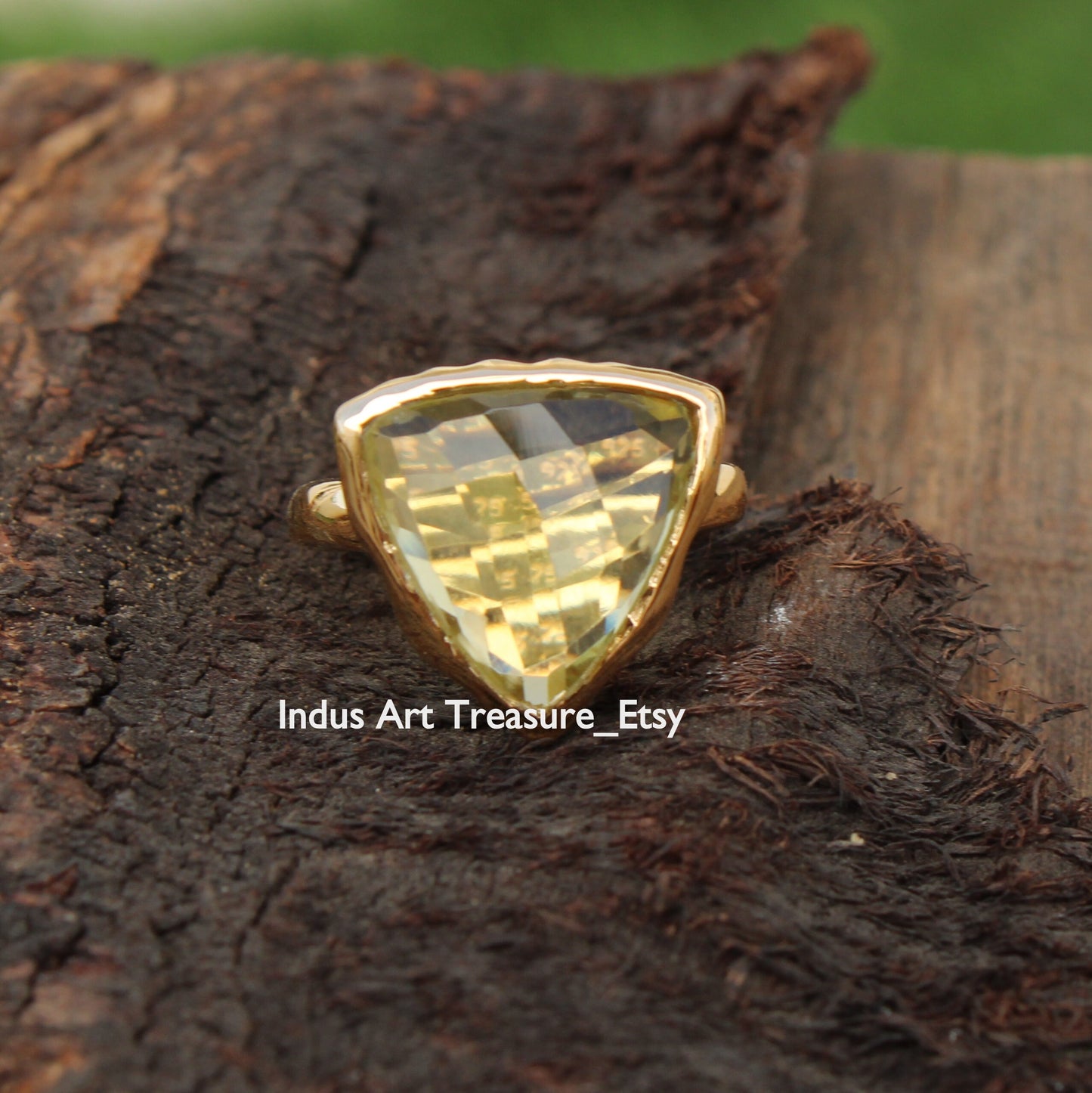 Yellow Citrine Triangle 18k Gold Plated Ring