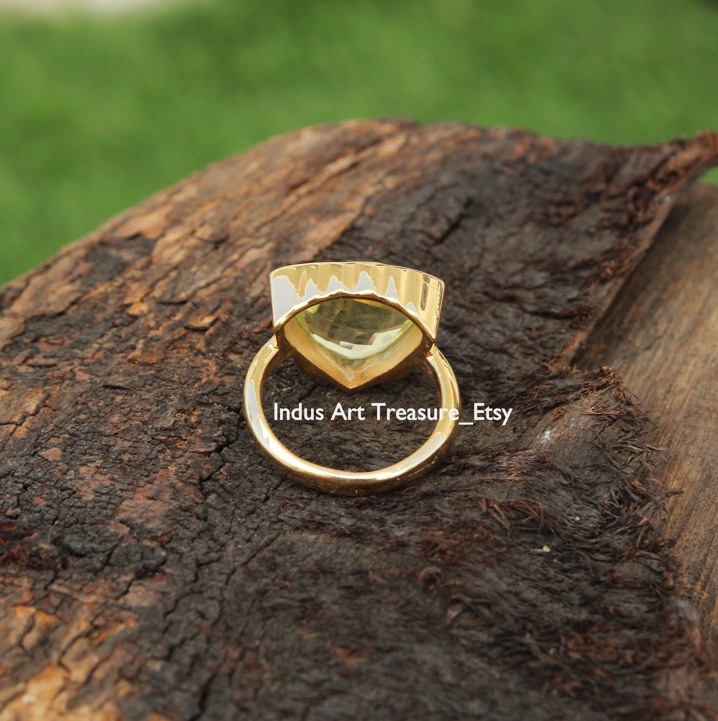 Yellow Citrine Triangle 18k Gold Plated Ring