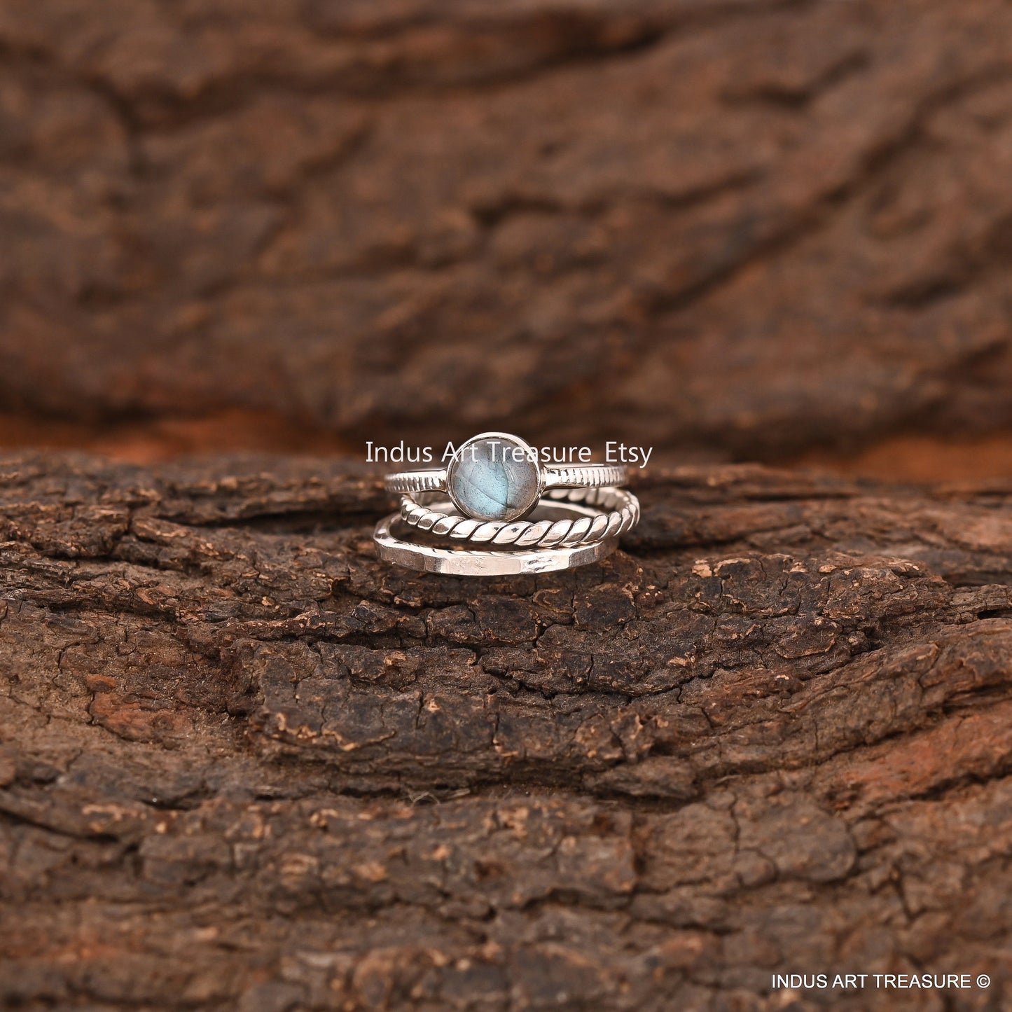 Blue Labradorite Stacking Ring Set