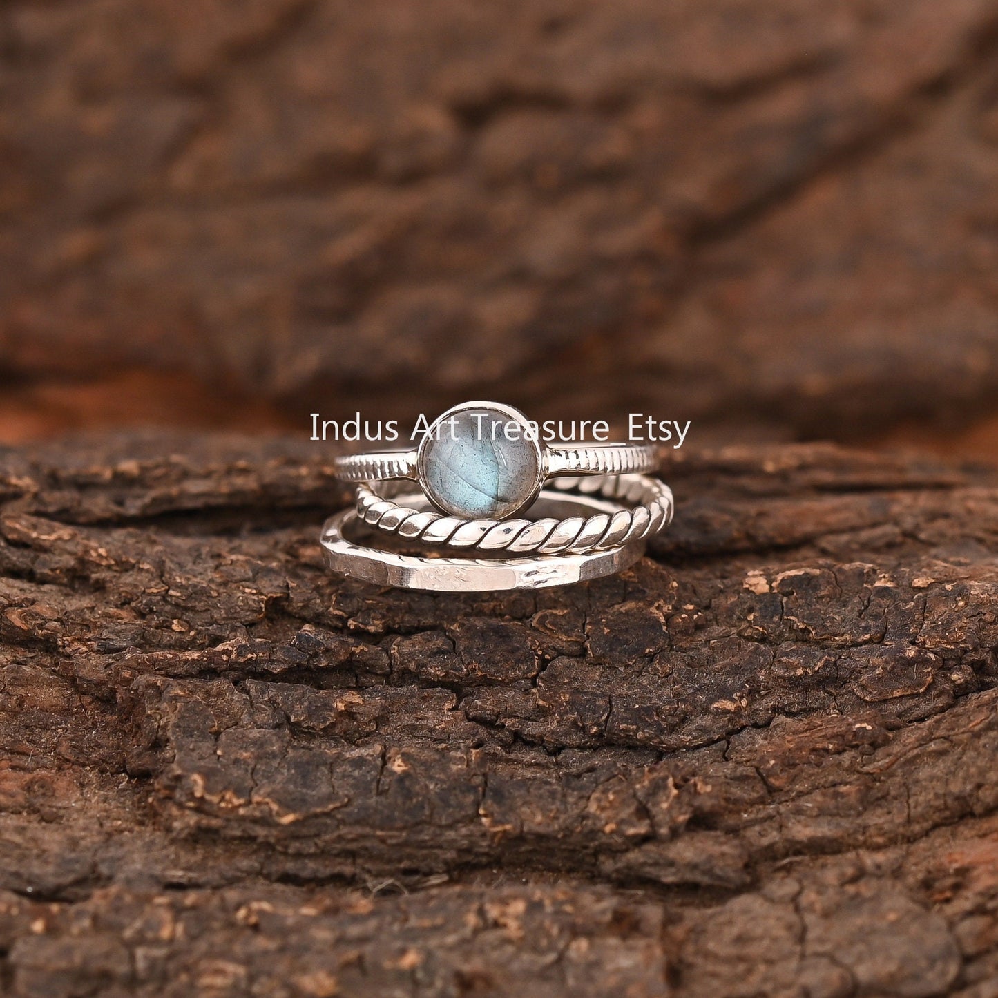 Blue Labradorite Stacking Ring Set