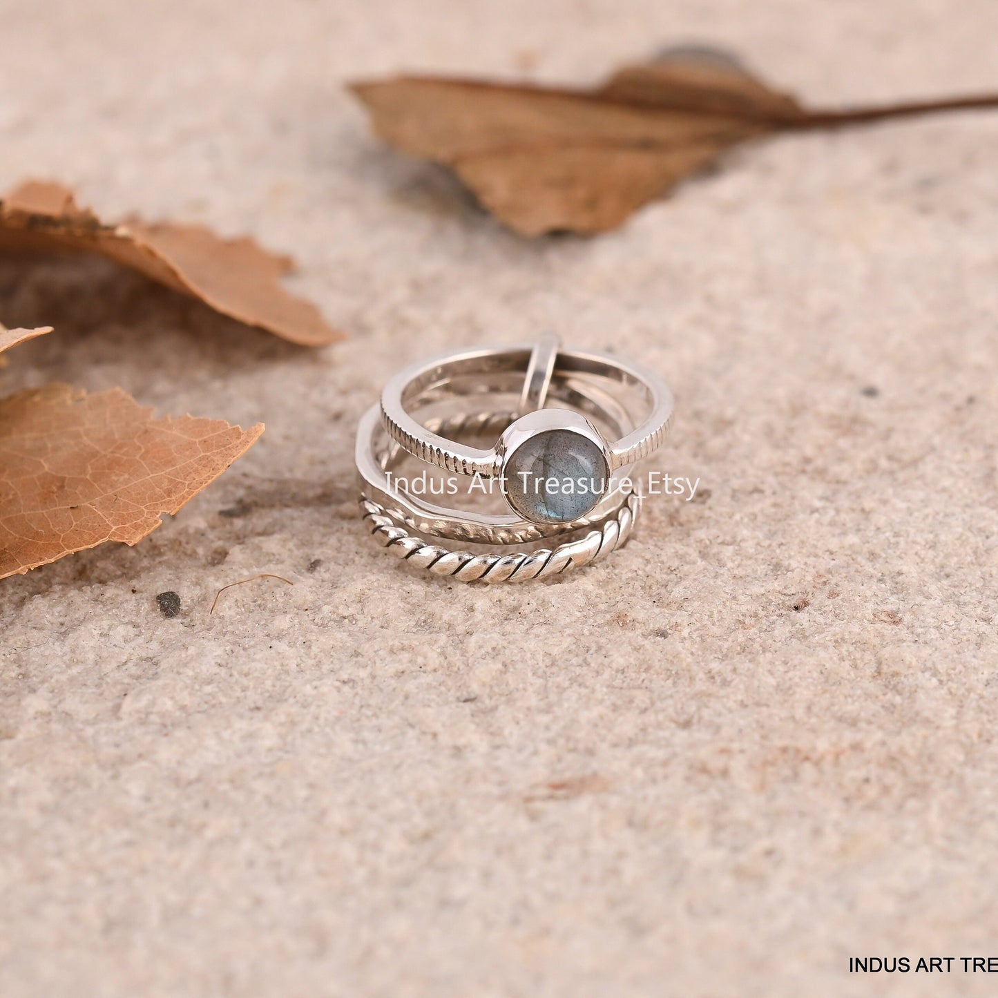 Blue Labradorite Stacking Ring Set