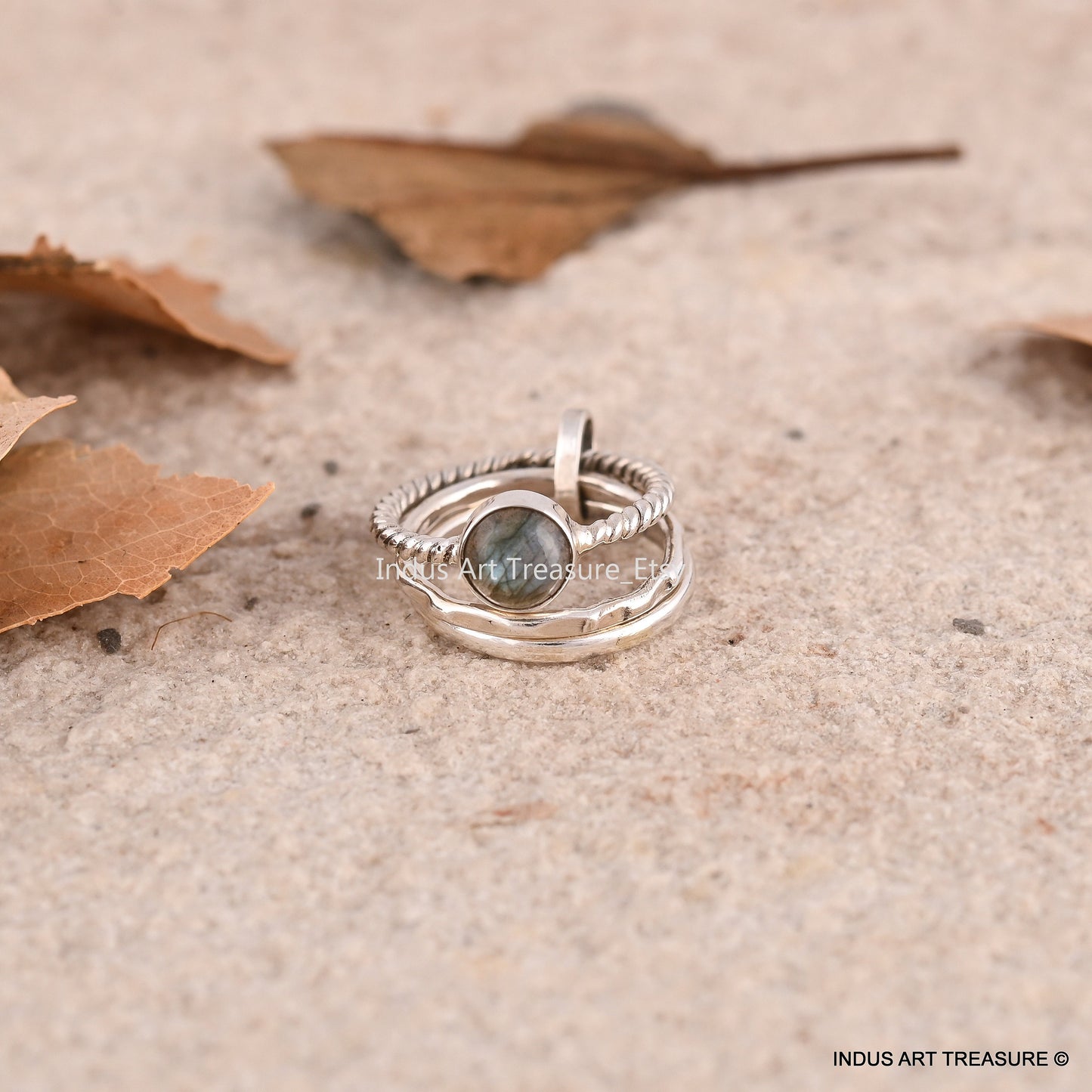 Blue Labradorite Twisted Band Stacking Ring Set