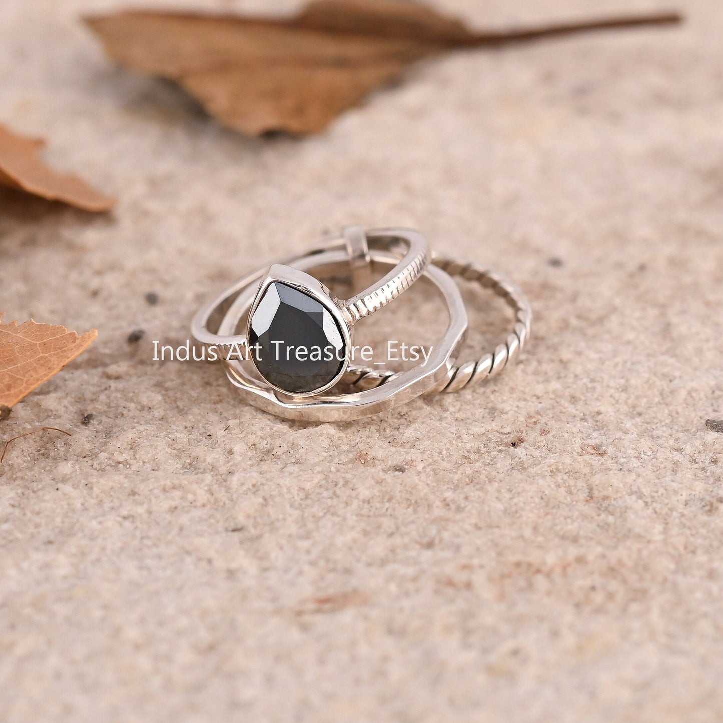 Hematite Pear Cut Stacking Ring Set