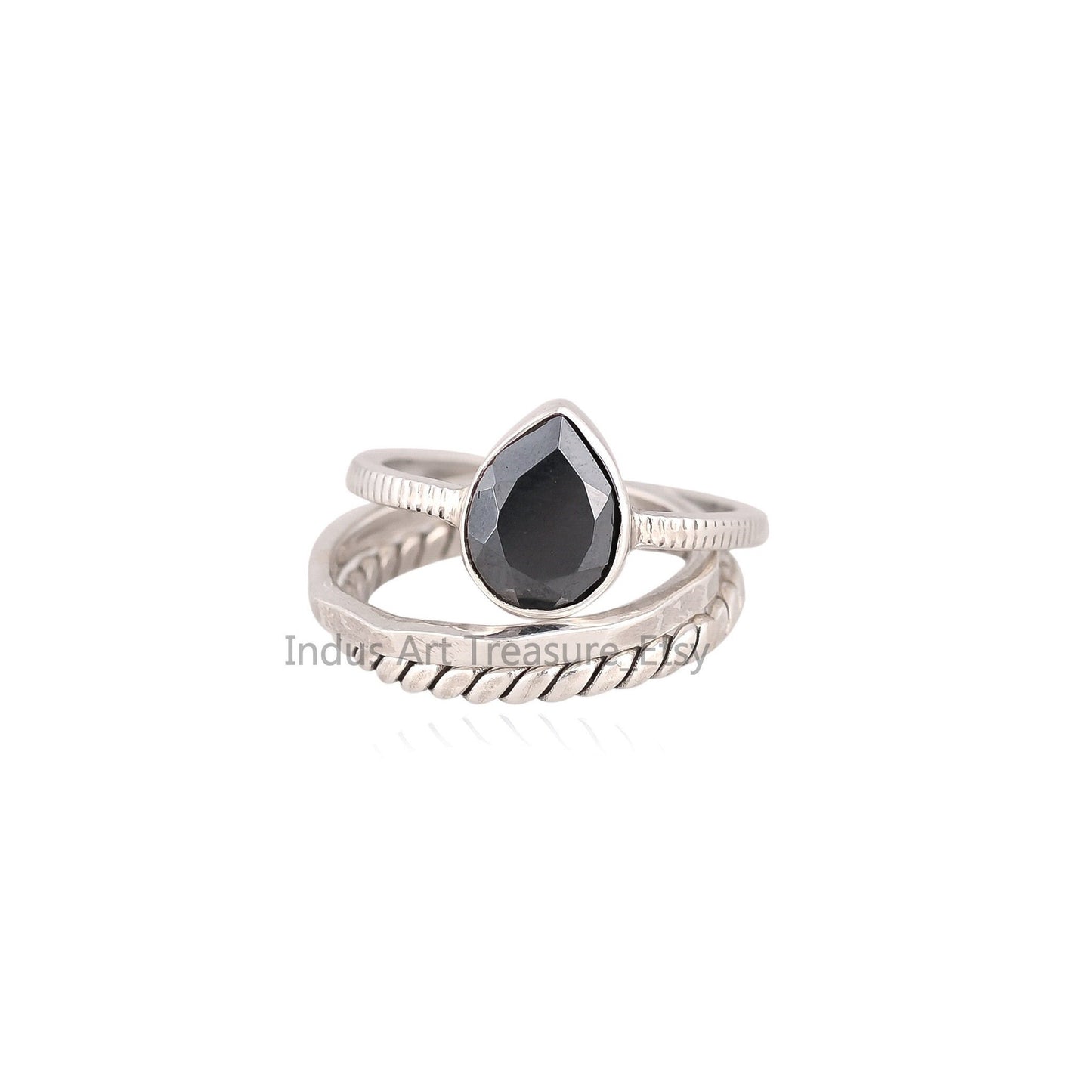 Hematite Pear Cut Stacking Ring Set