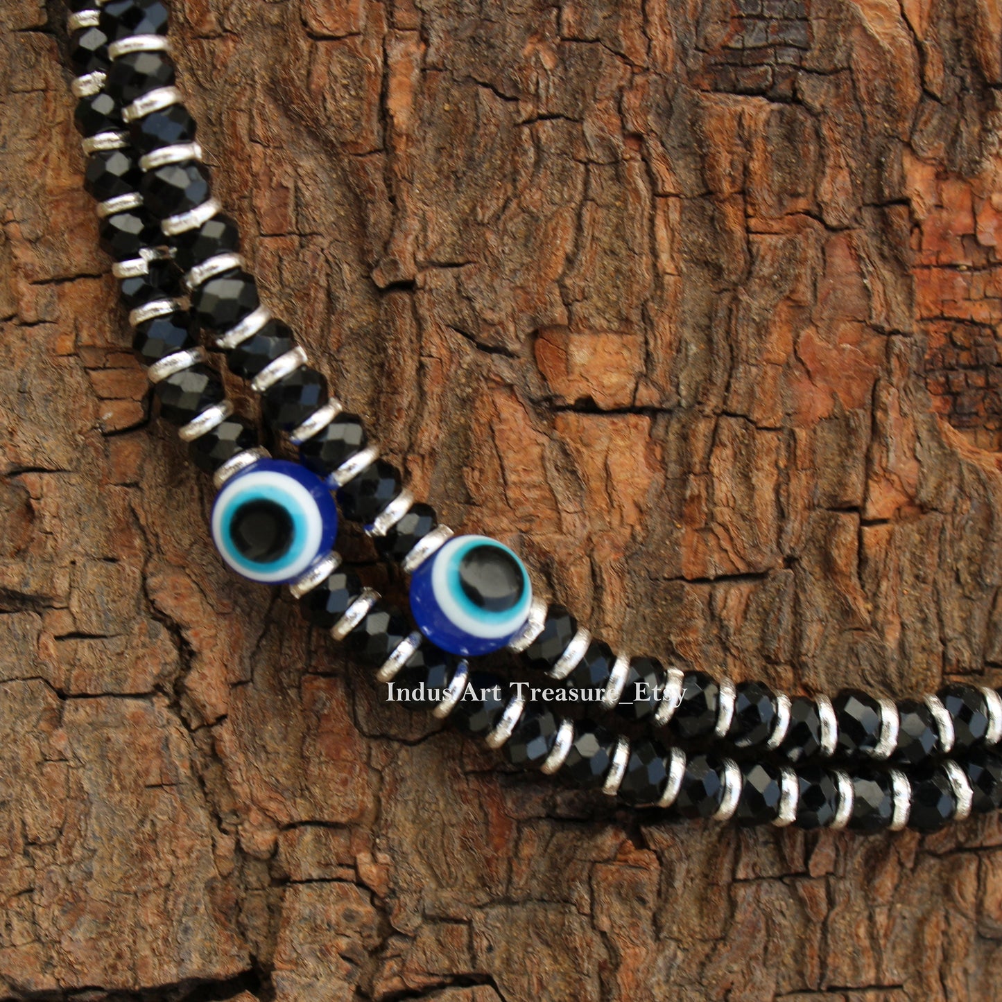 Black Beads Silver Anklets