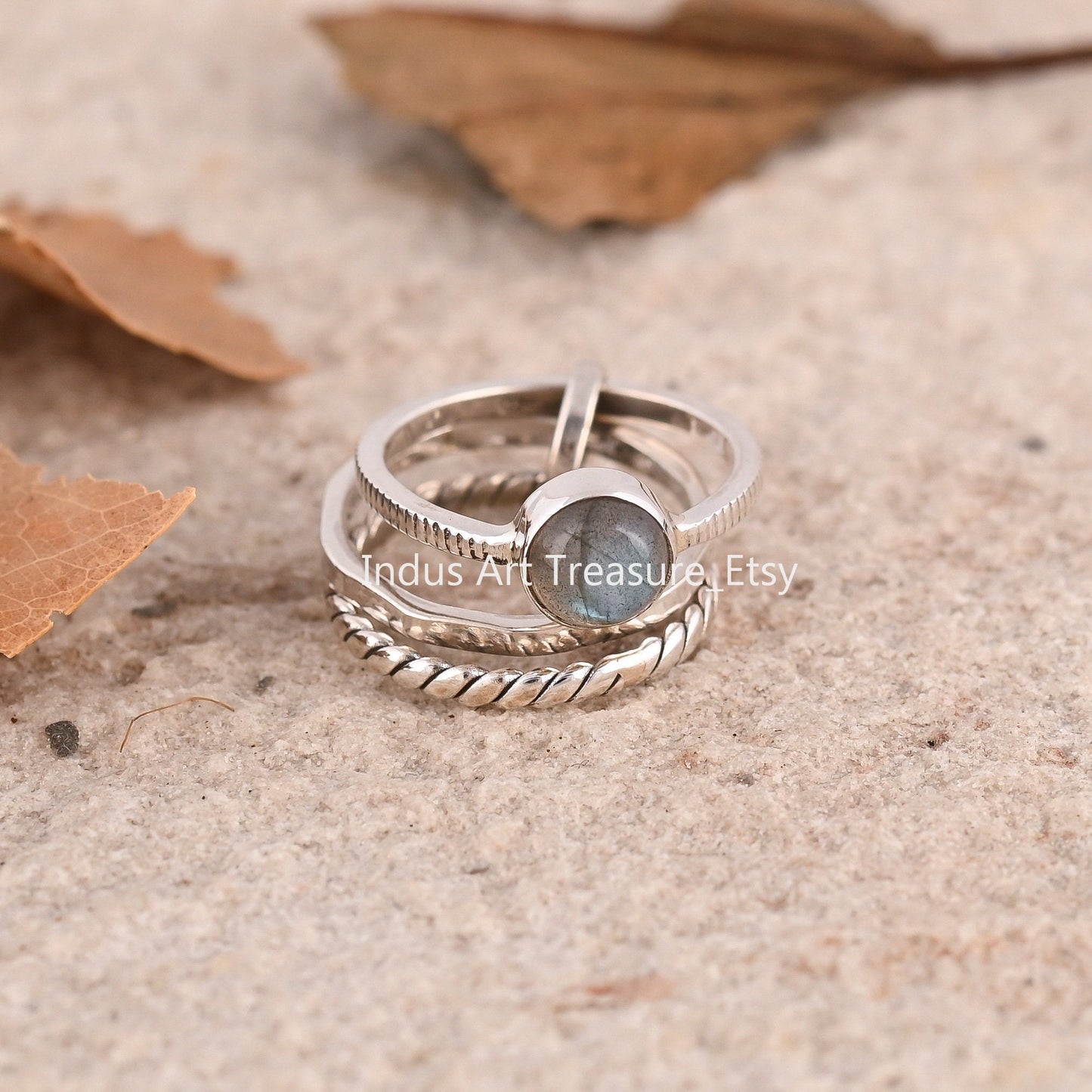 Blue Labradorite Stacking Ring Set