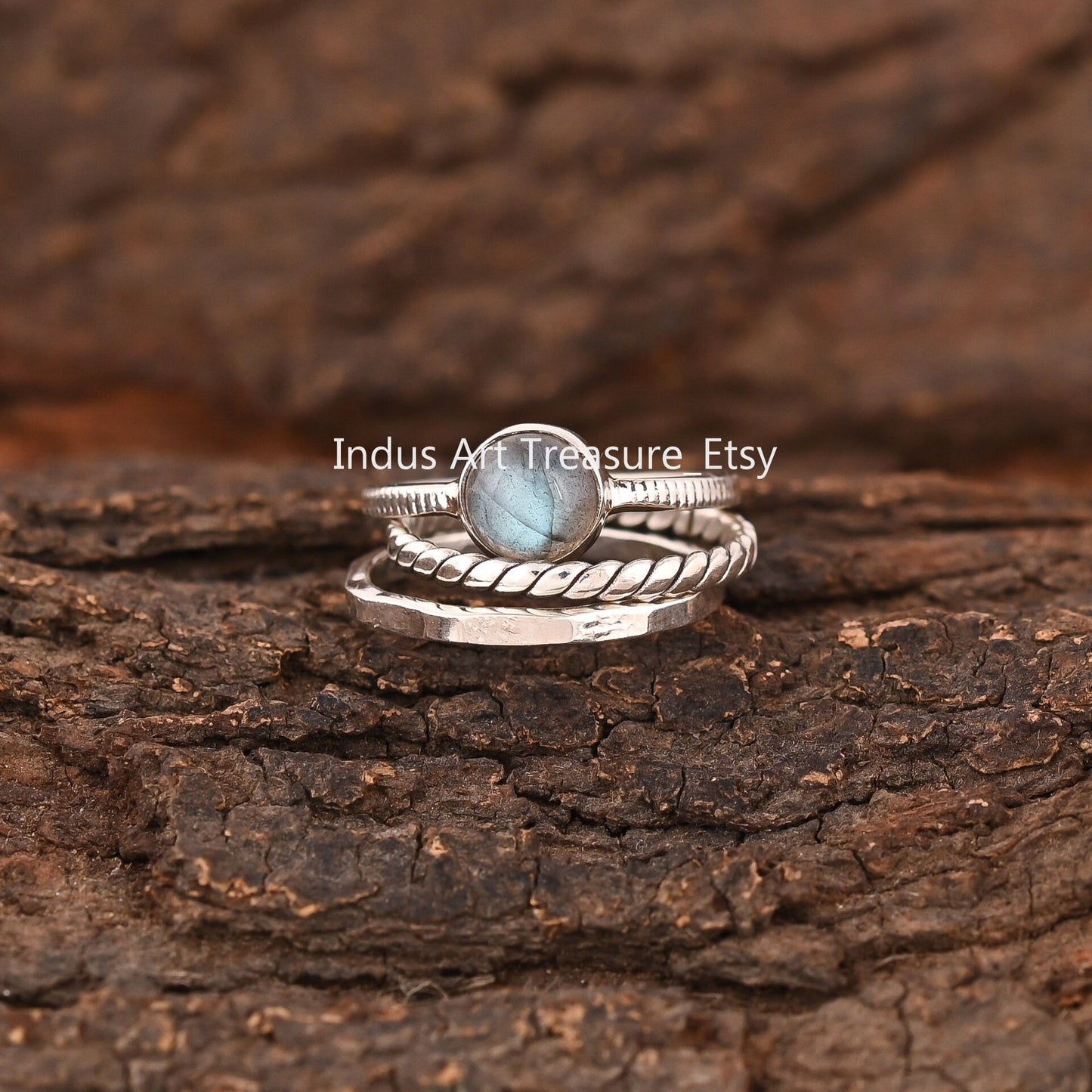 Blue Labradorite Stacking Ring Set