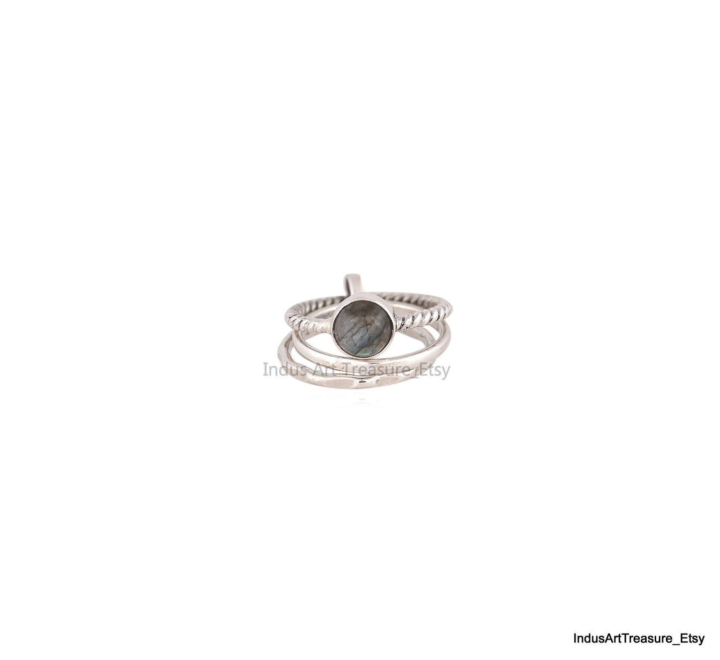 Blue Labradorite Twisted Band Stacking Ring Set