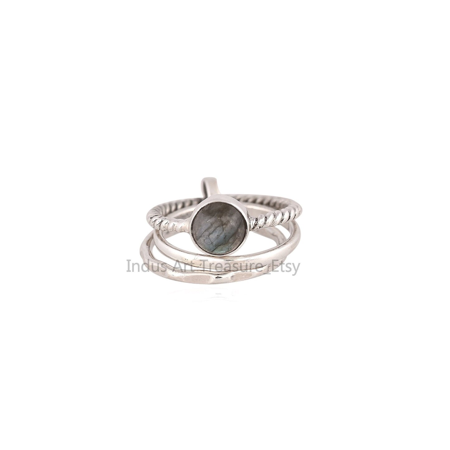 Blue Labradorite Twisted Band Stacking Ring Set
