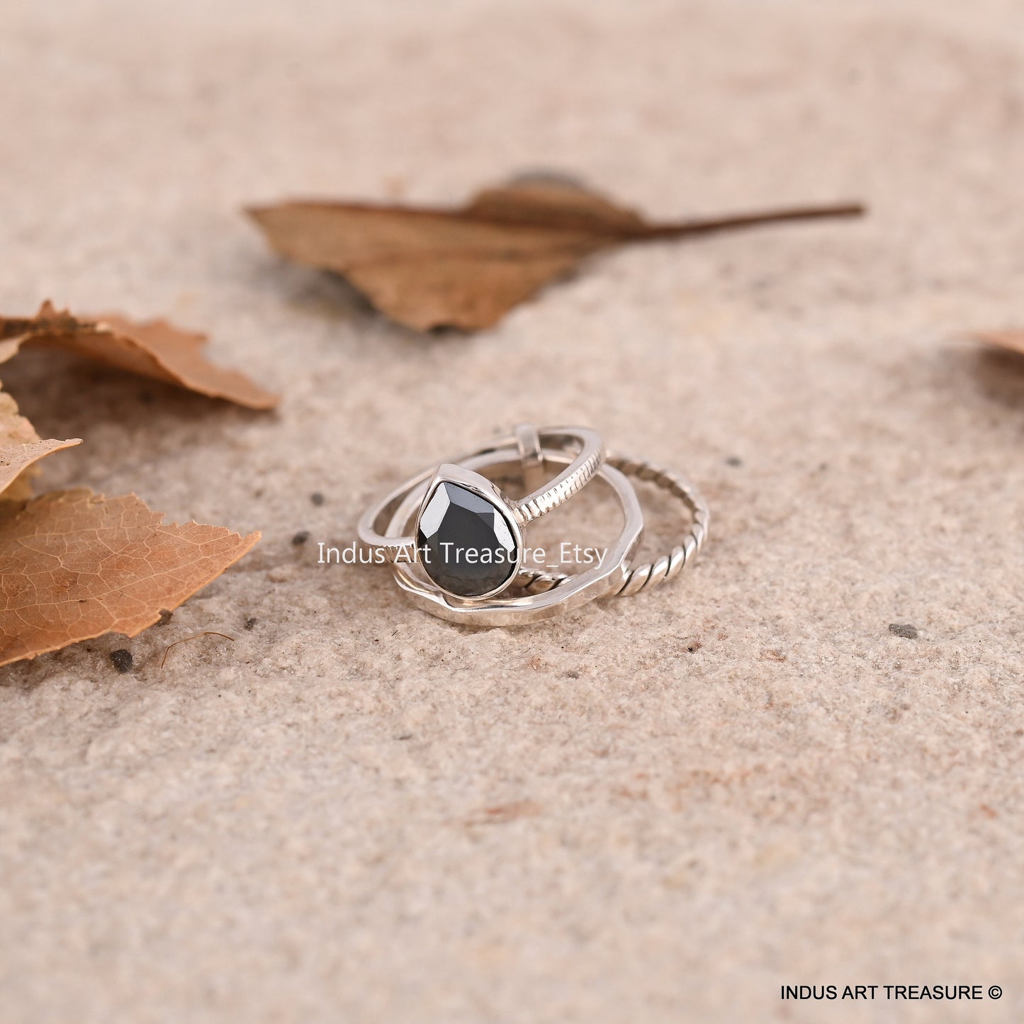 Hematite Pear Cut Stacking Ring Set