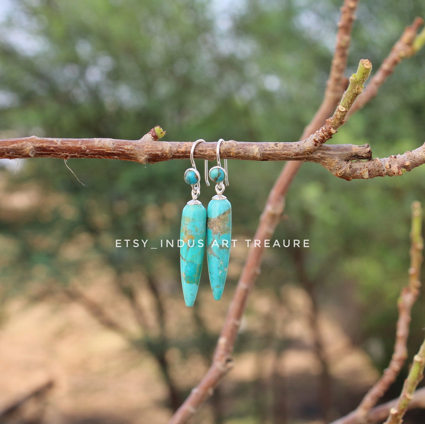 Copper Turquoise Long Drop Earrings