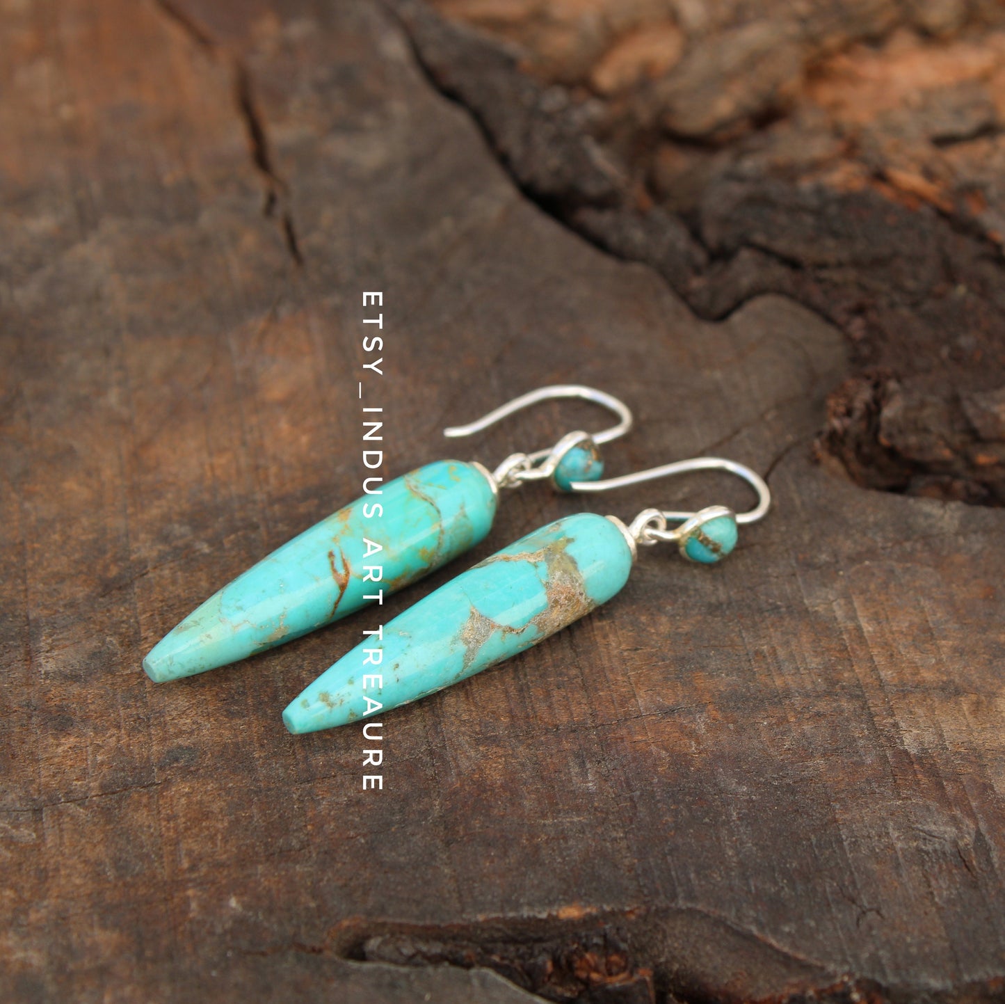 Copper Turquoise Long Drop Earrings