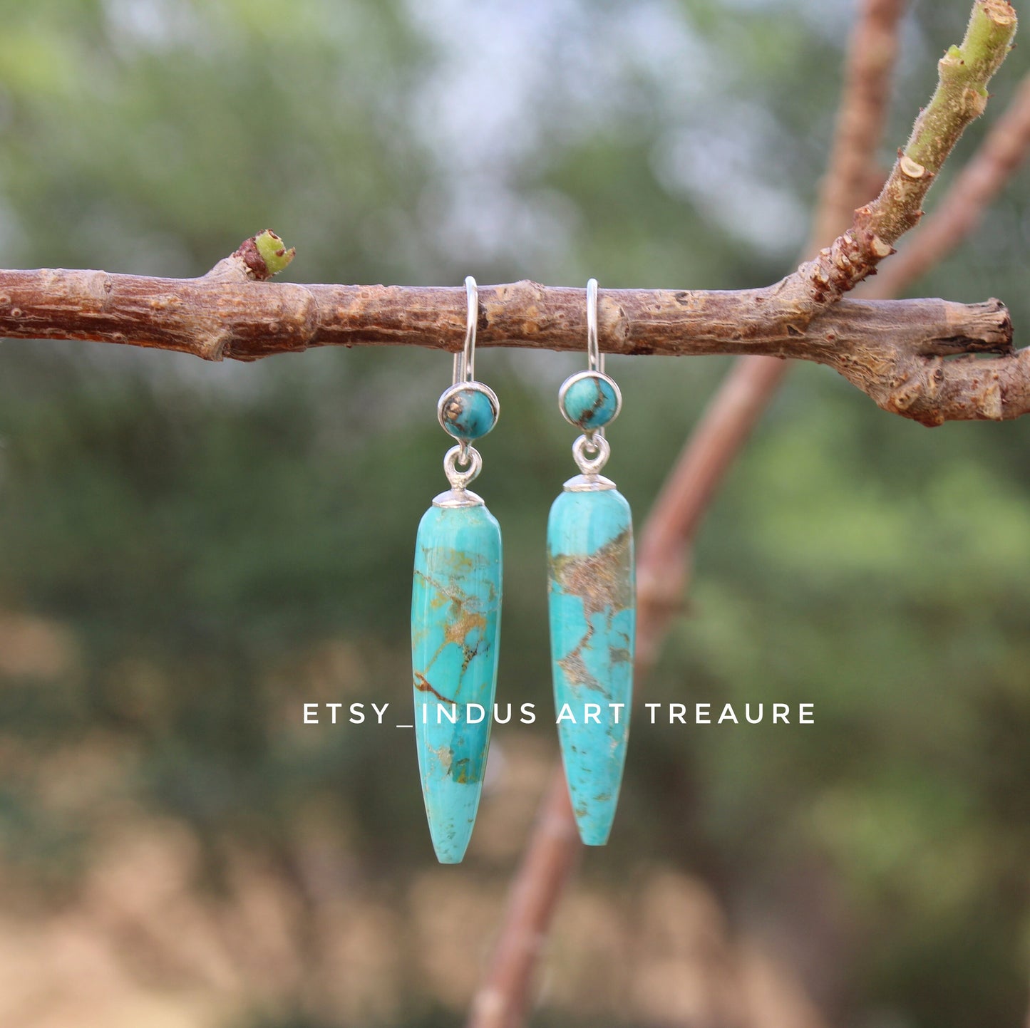 Copper Turquoise Long Drop Earrings