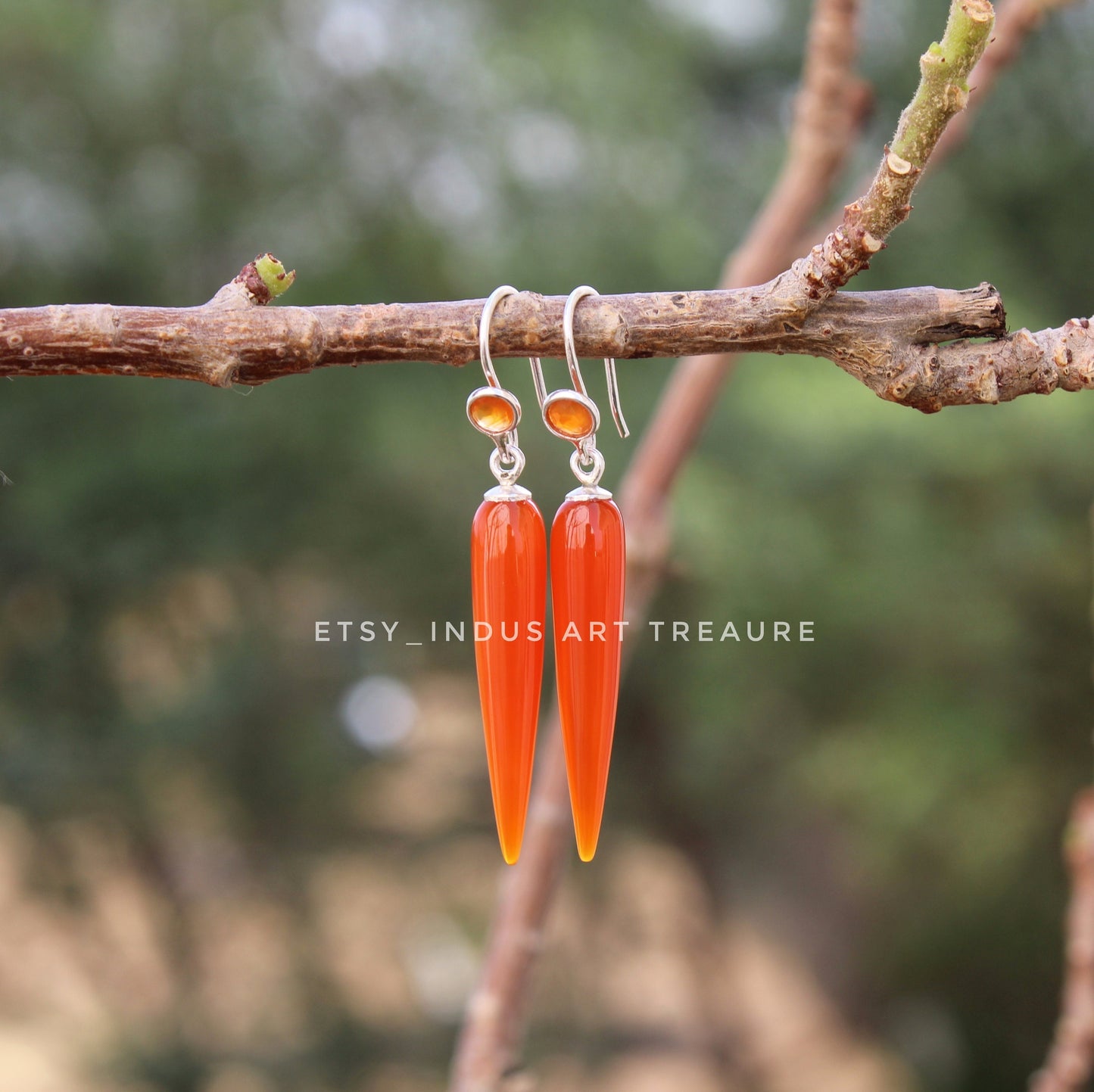 Orange Carnelian Long Drop Earrings