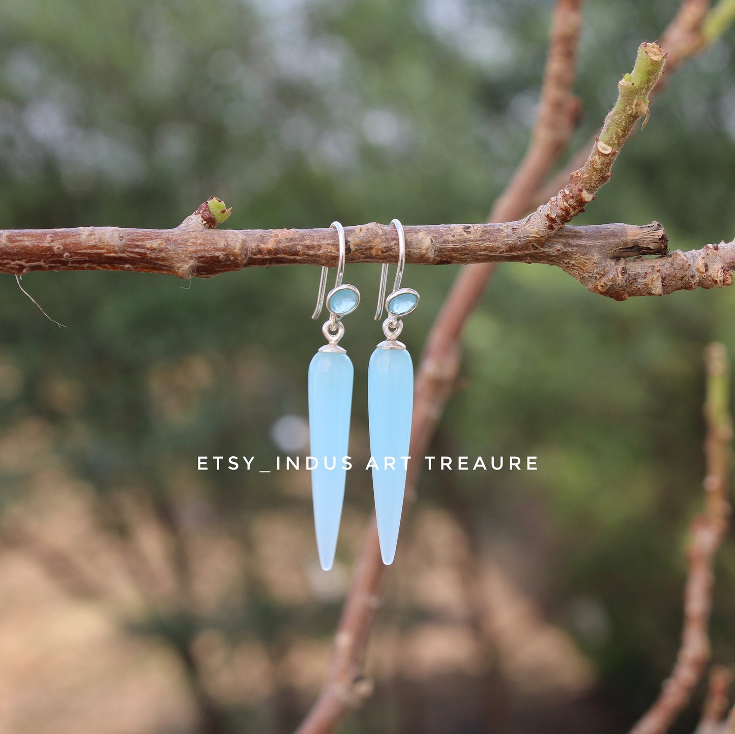 Aqua Chalcedony Long Drop Earrings