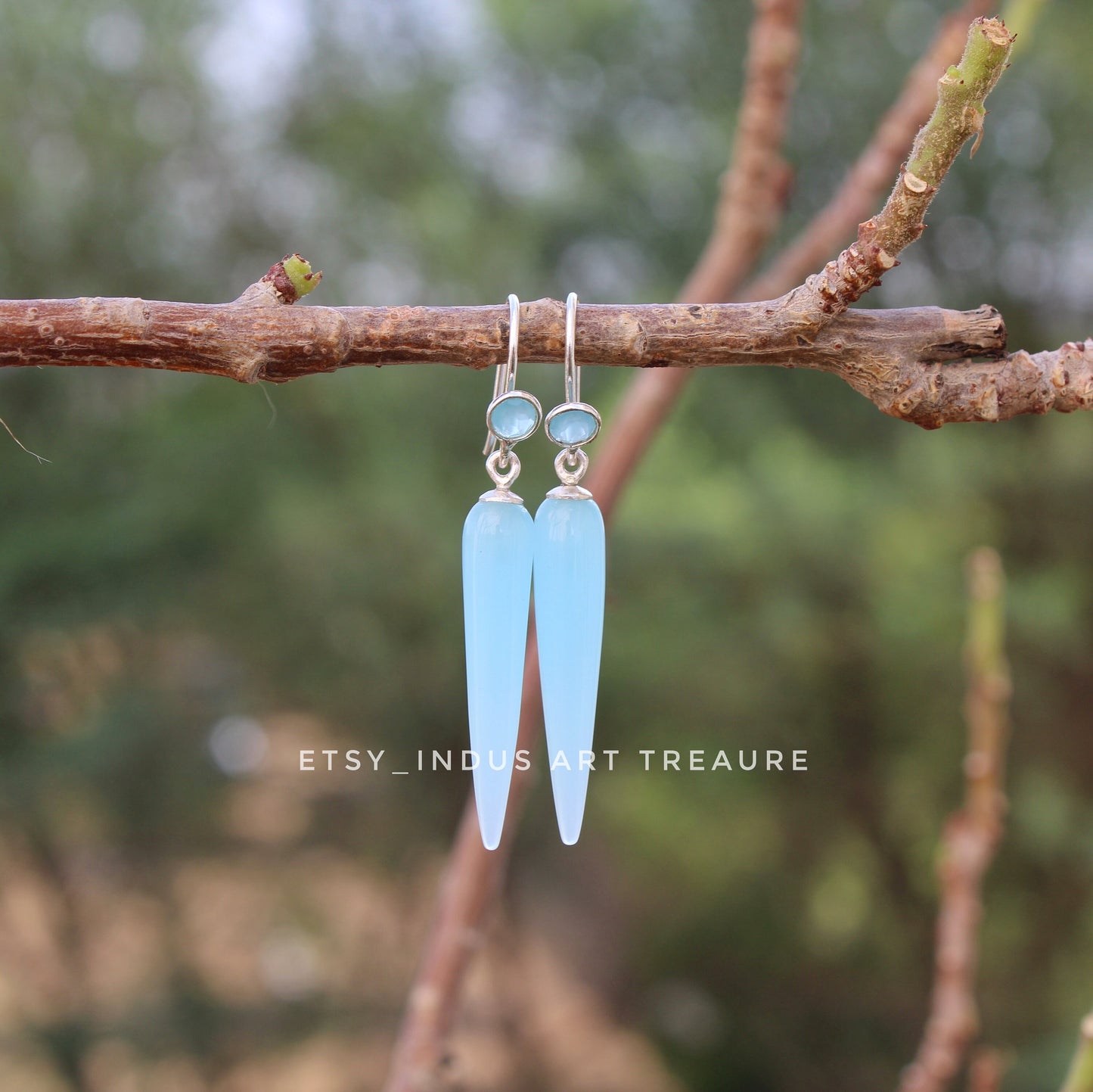 Aqua Chalcedony Long Drop Earrings