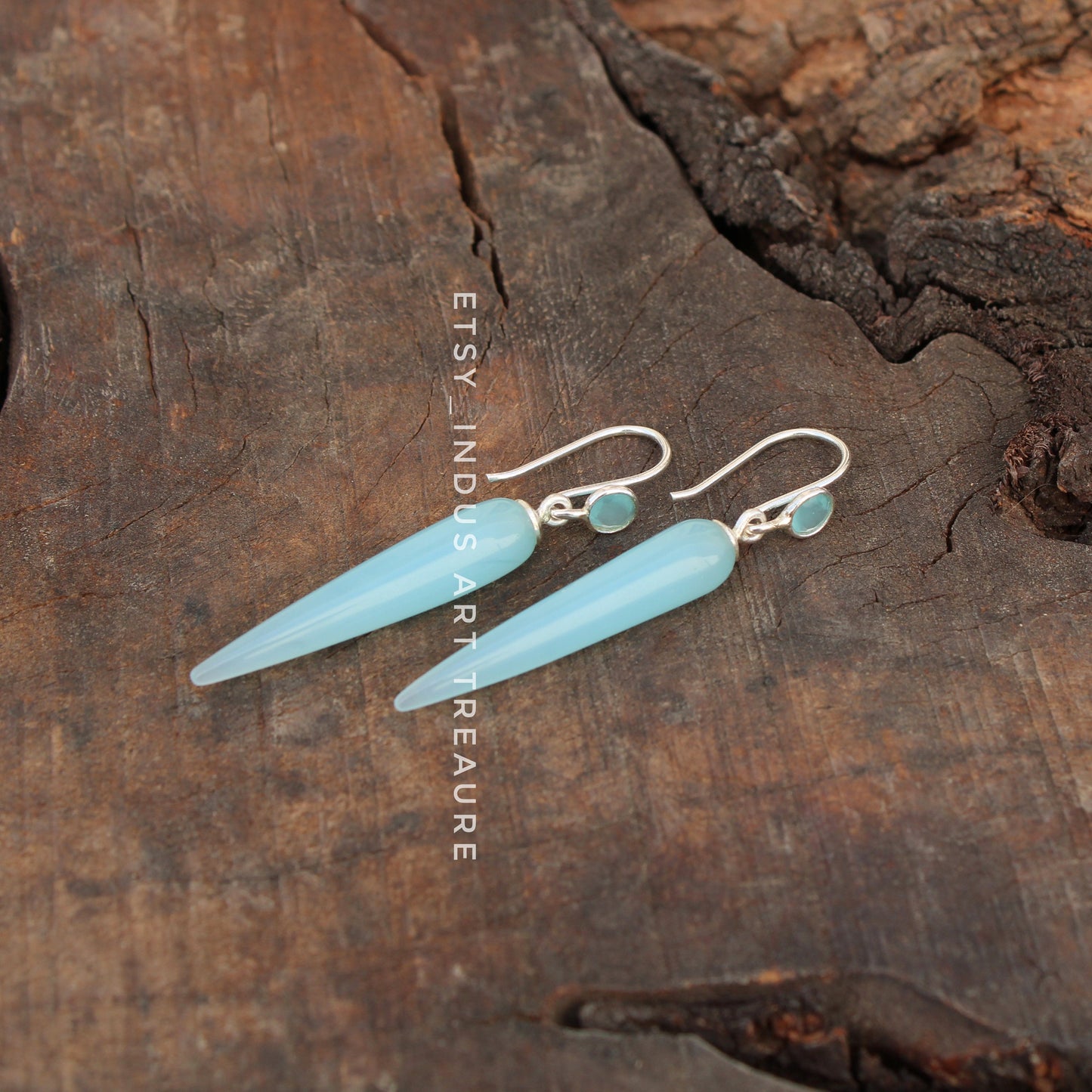Aqua Chalcedony Long Drop Earrings