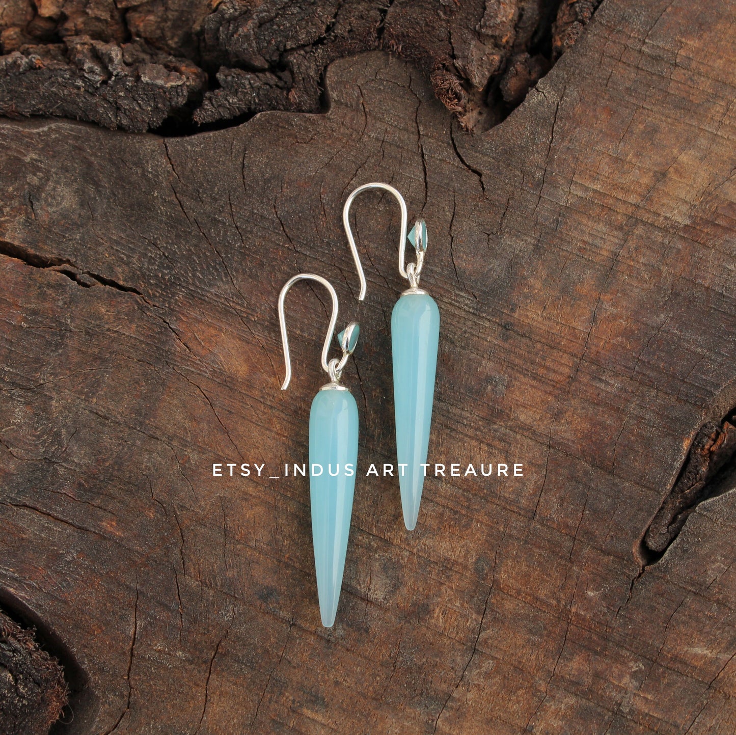 Aqua Chalcedony Long Drop Earrings