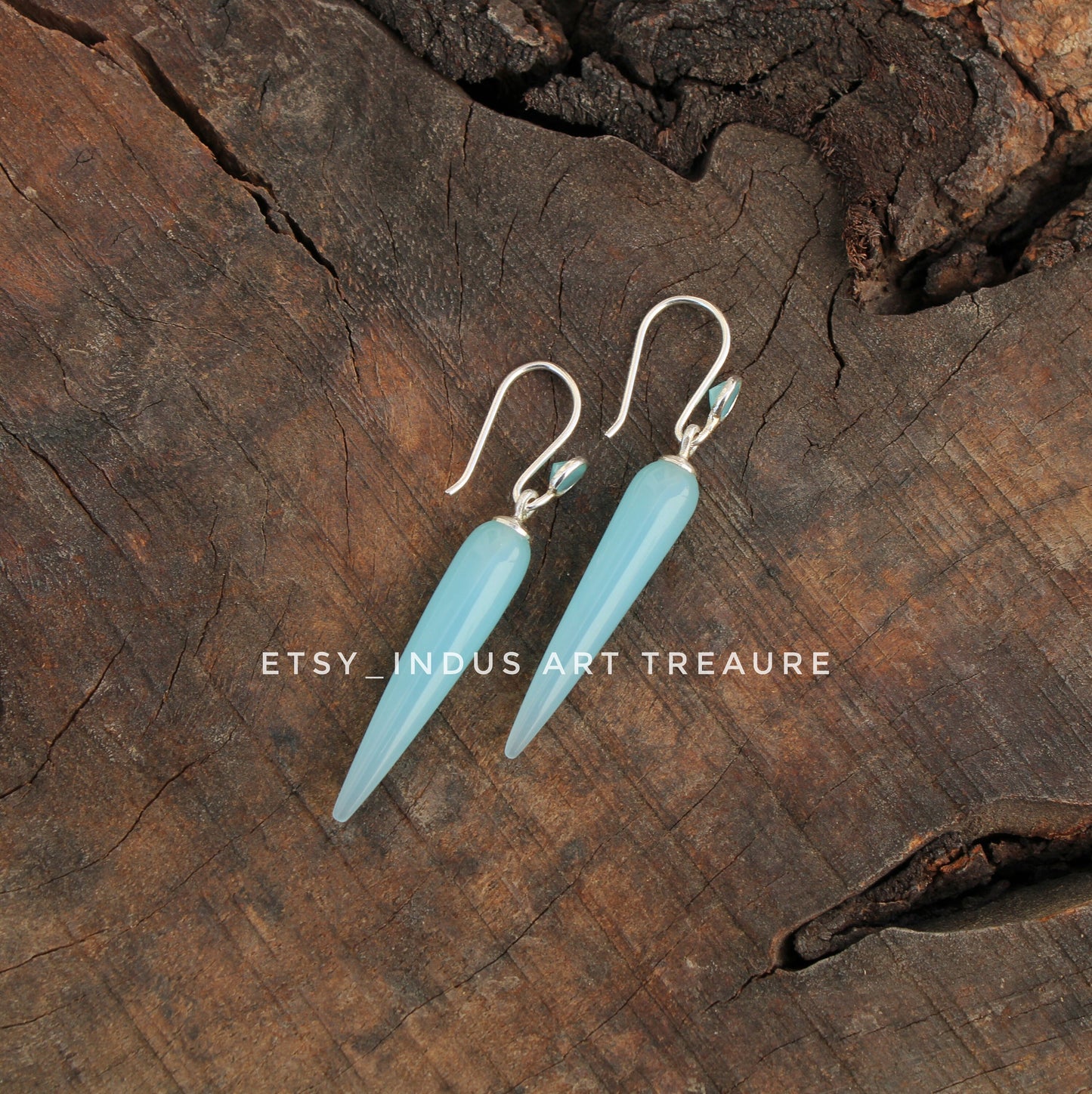 Aqua Chalcedony Long Drop Earrings
