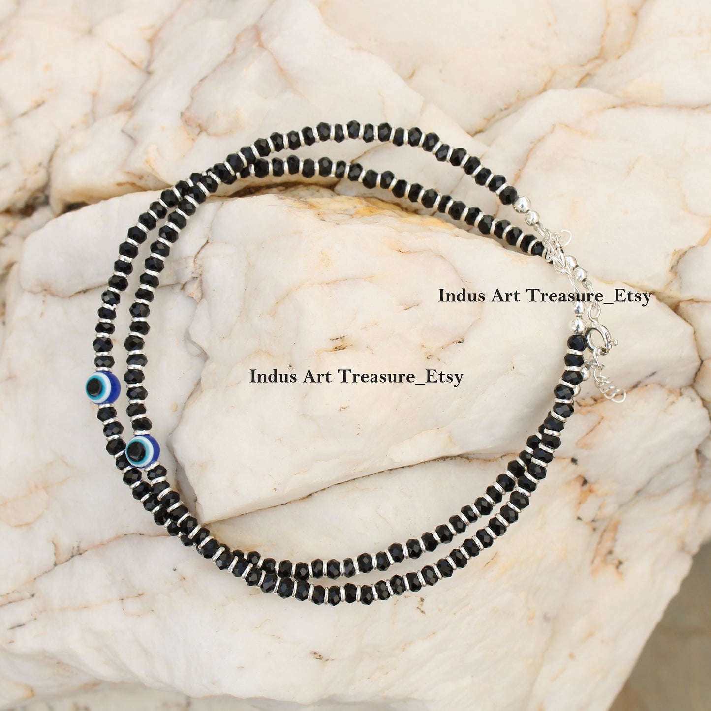 Black Beads Silver Anklets