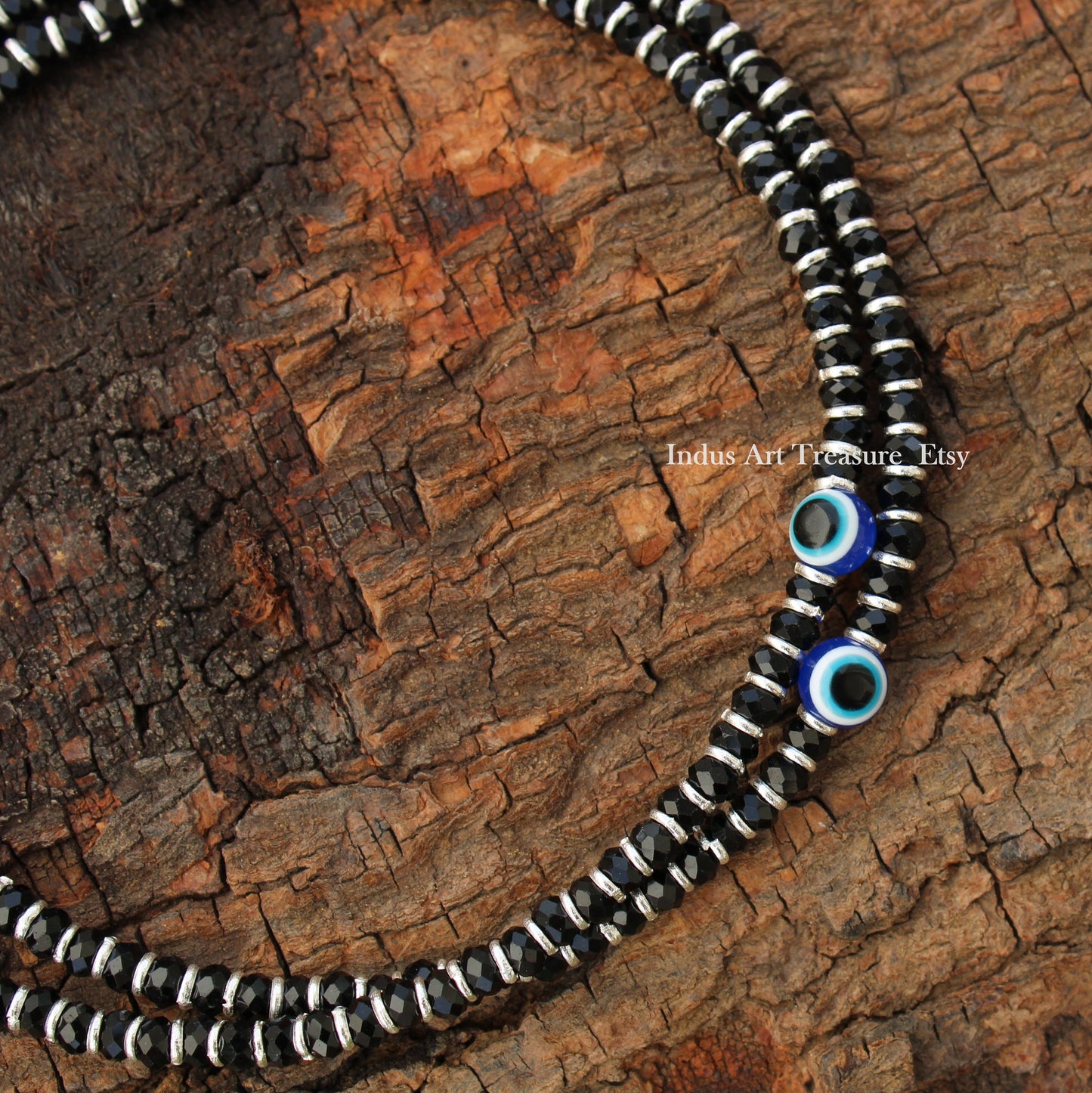 Black Beads Silver Anklets
