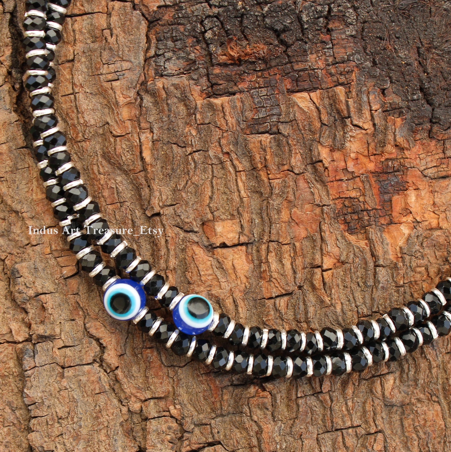Black Beads Silver Anklets