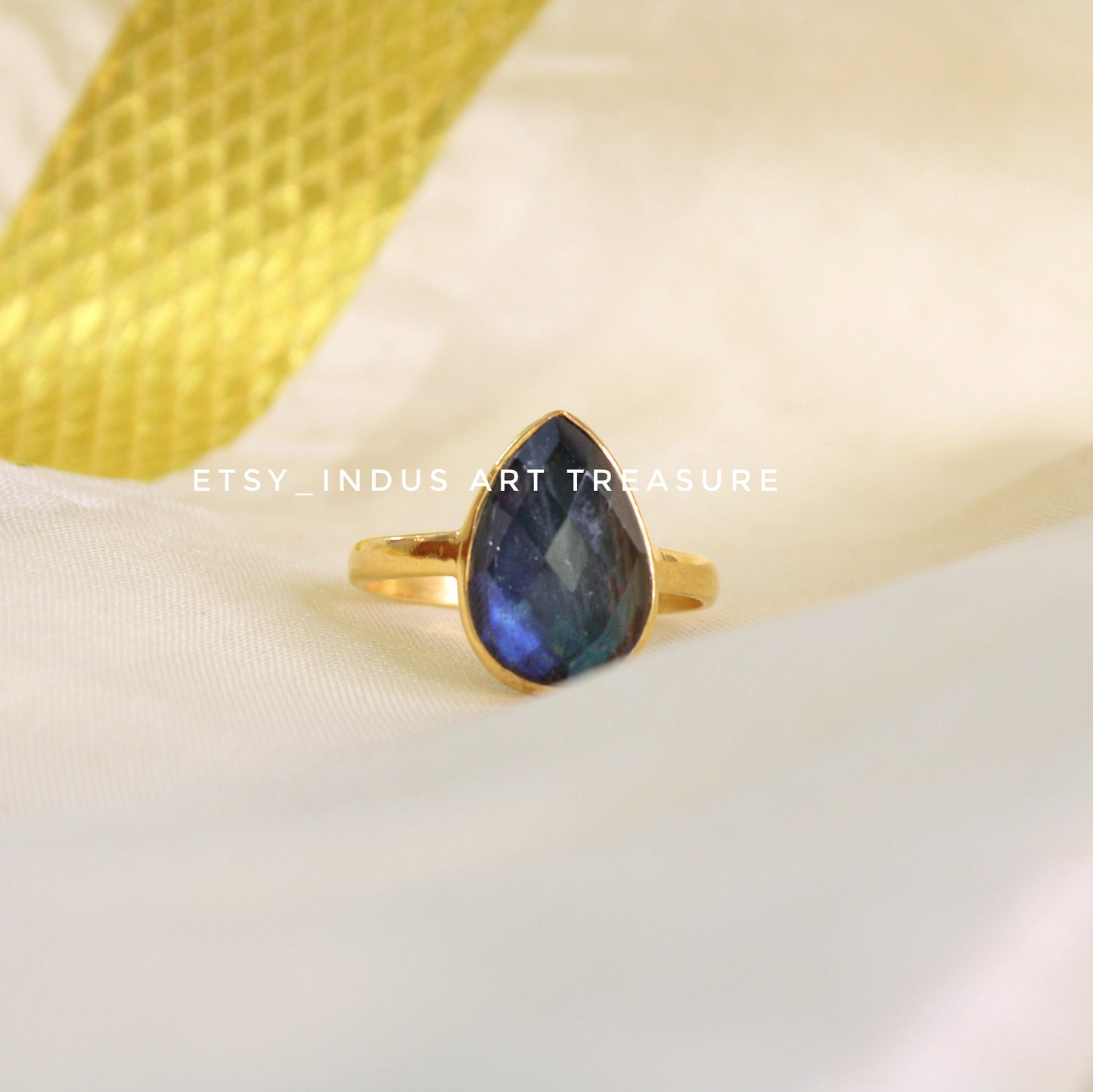 Deep Blue Labradorite Gold Plated Ring