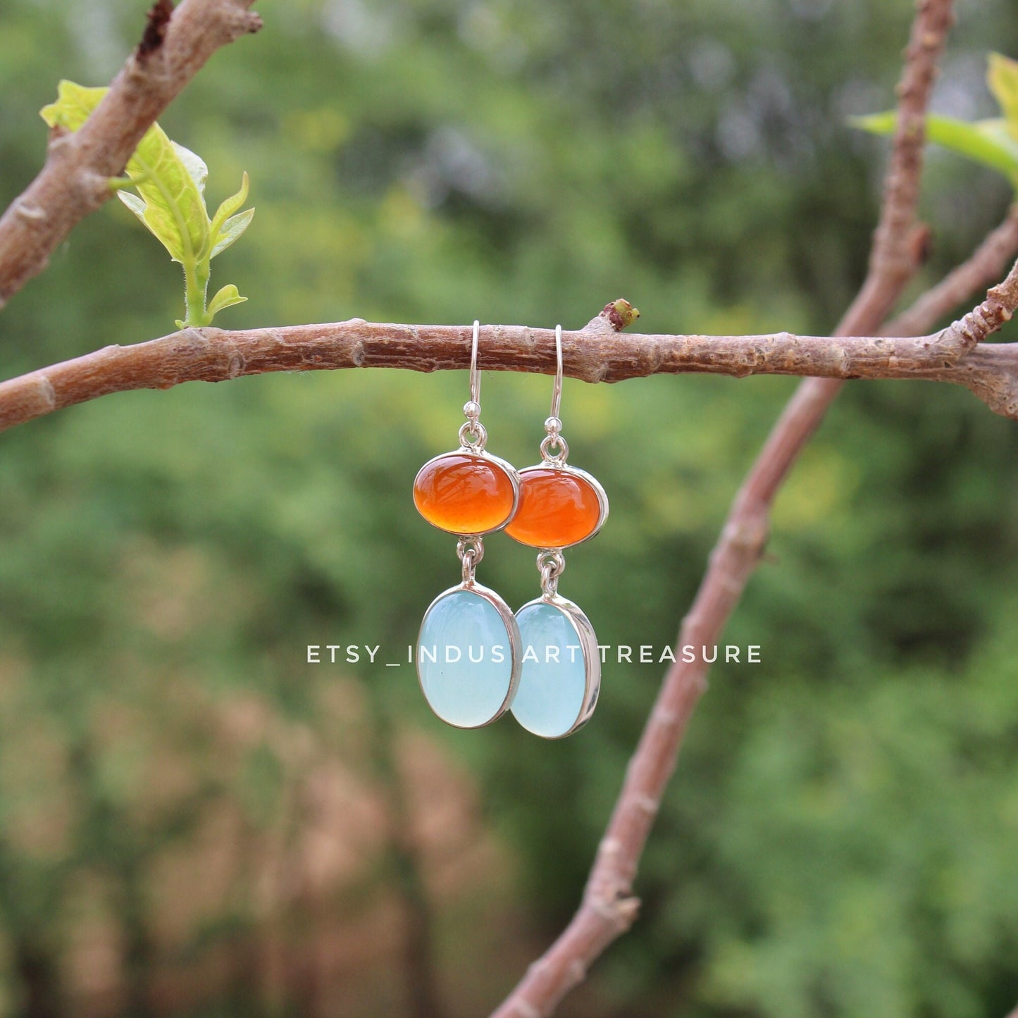 Orange Carnelian- Aqua Chalcedony Earrings