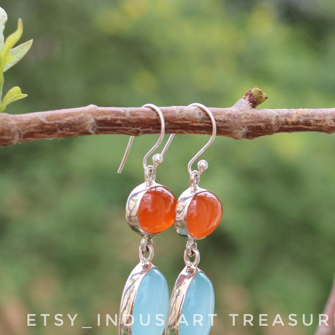 Orange Carnelian- Aqua Chalcedony Earrings
