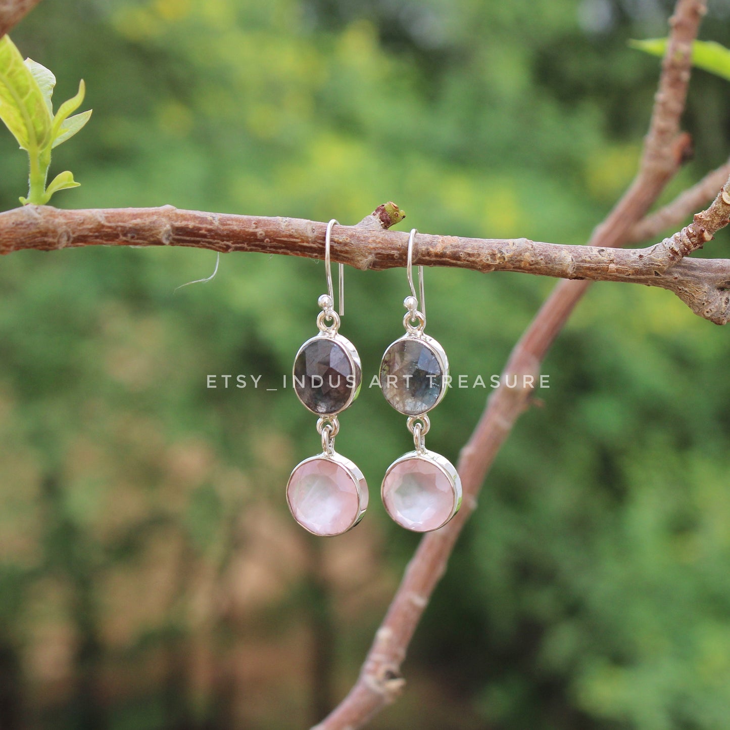 Rose Quartz -Smoky Quartz Dangle Earrings