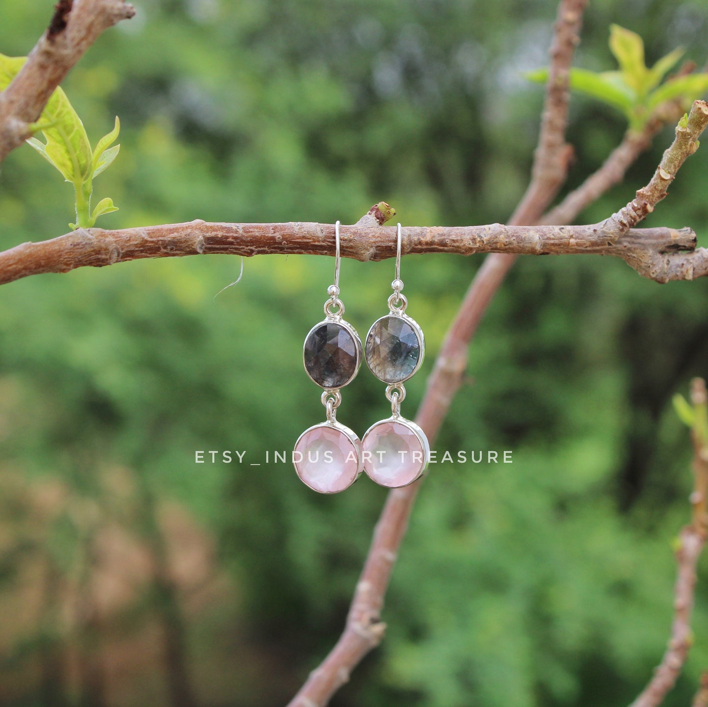 Rose Quartz -Smoky Quartz Dangle Earrings