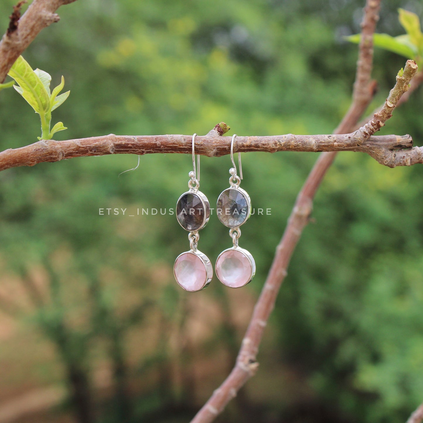 Rose Quartz -Smoky Quartz Dangle Earrings