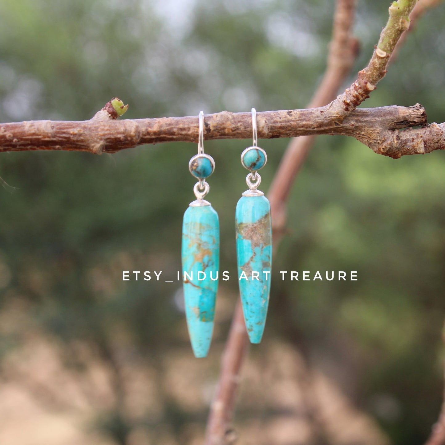 Copper Turquoise Long Drop Earrings