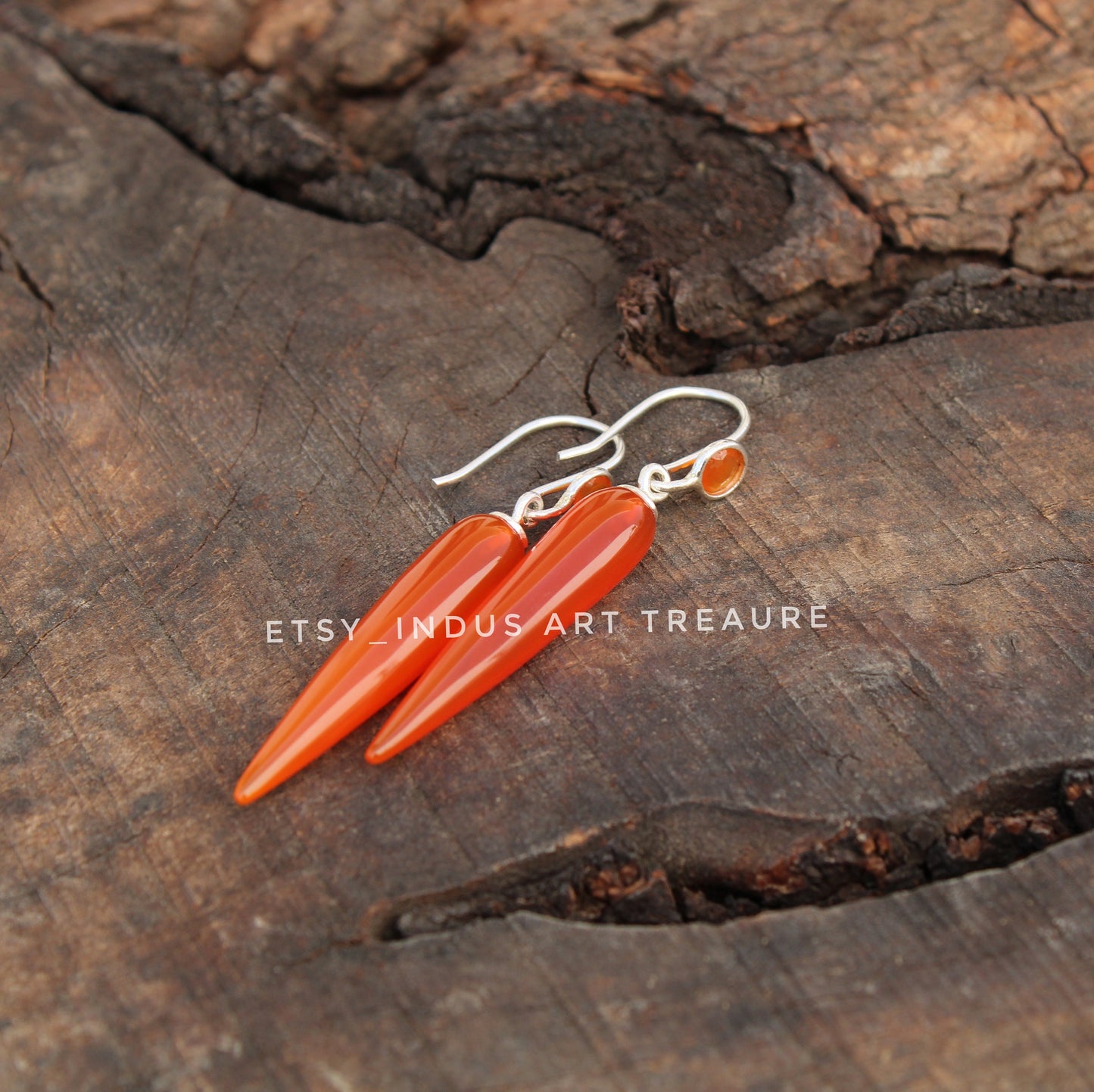 Orange Carnelian Long Drop Earrings