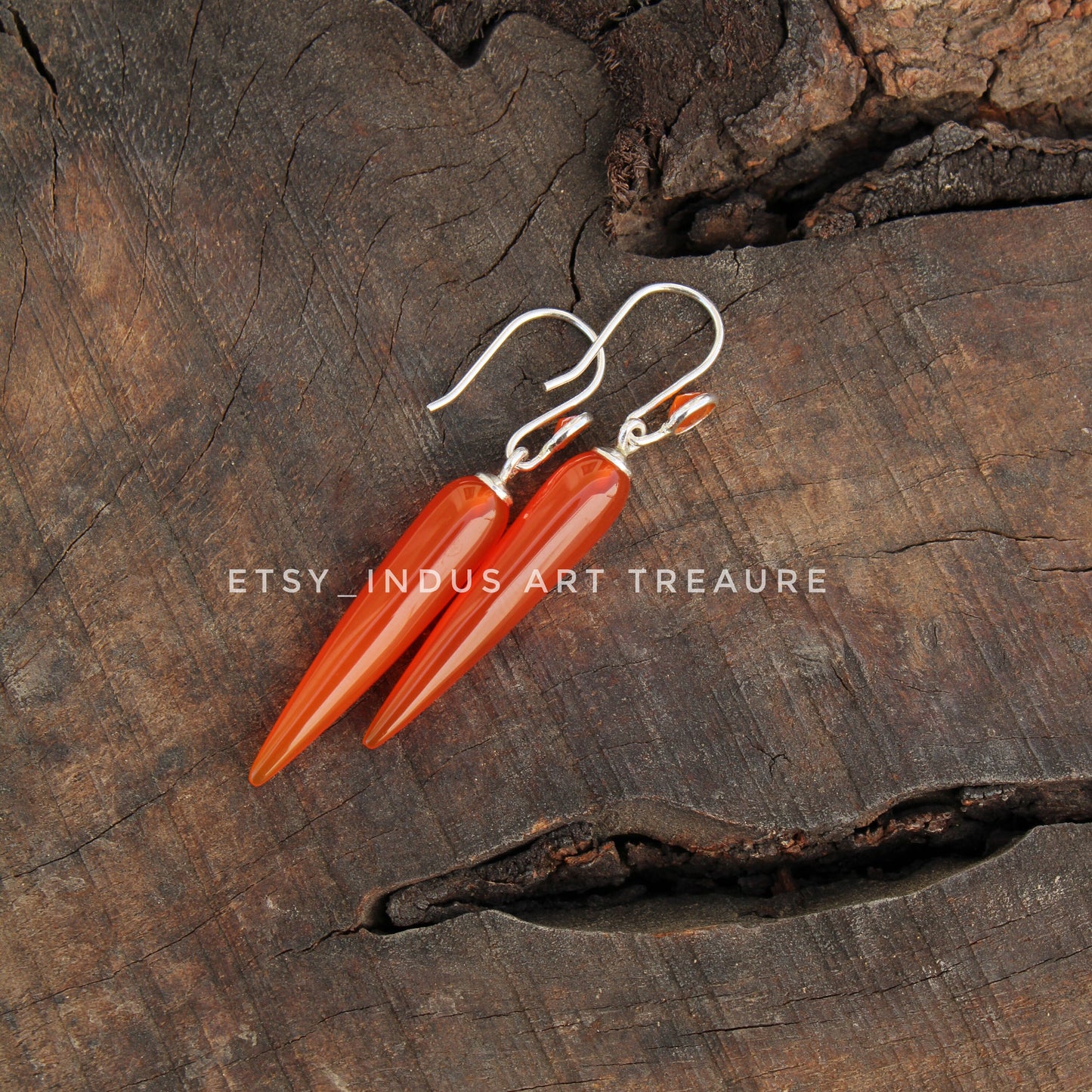 Orange Carnelian Long Drop Earrings