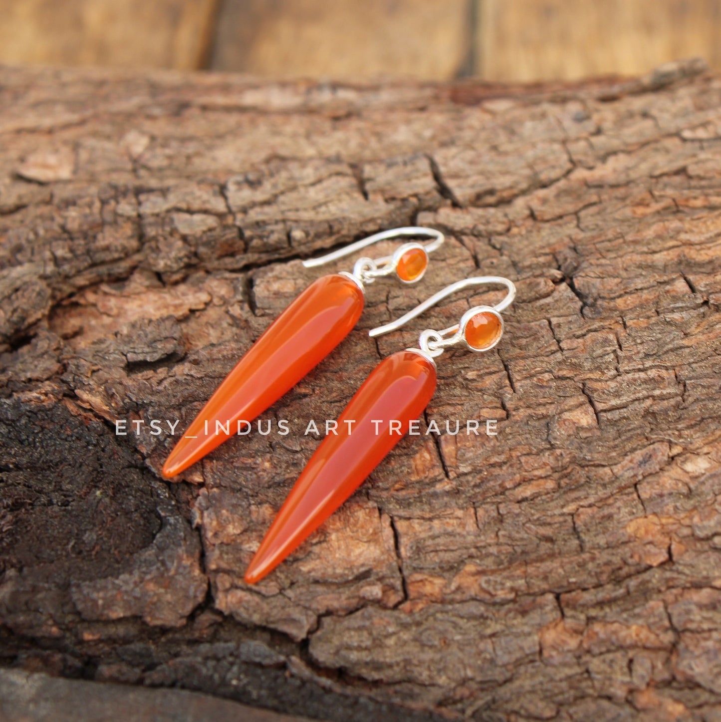 Orange Carnelian Long Drop Earrings