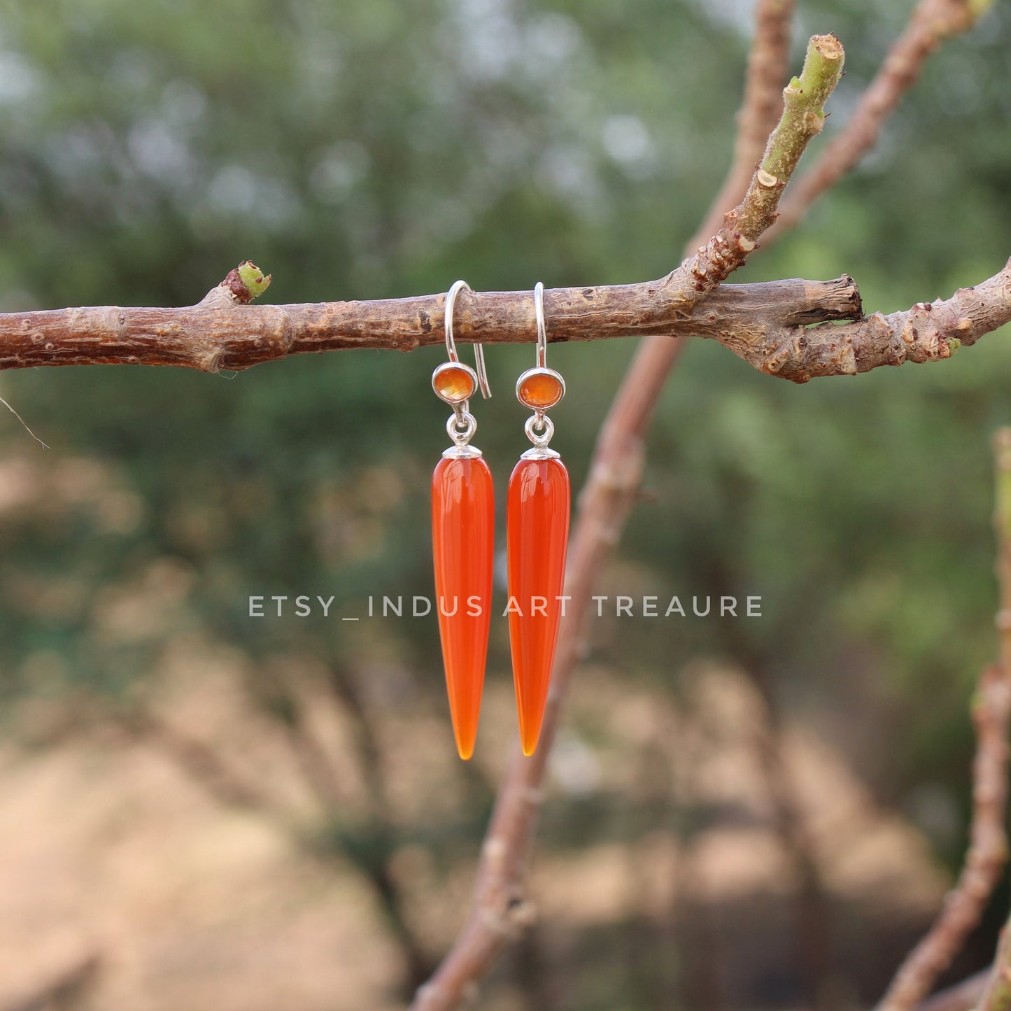 Orange Carnelian Long Drop Earrings