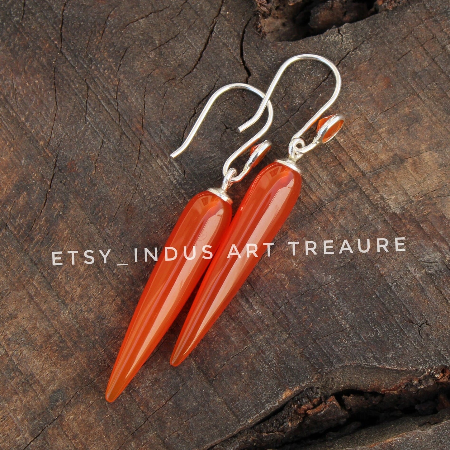 Orange Carnelian Long Drop Earrings